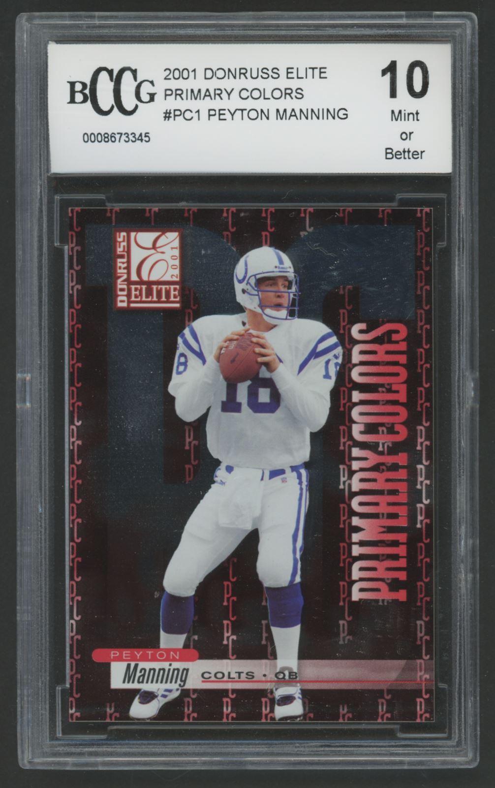 Peyton Manning 2001 Donruss Elite Primary Colors #PC1 #420/975 (BCCG 10) at PristineAuction.com Peyton Manning 2001 Donruss Elite Primary Colors #PC1 #420/975 (BCCG 10) at PristineAuction.com