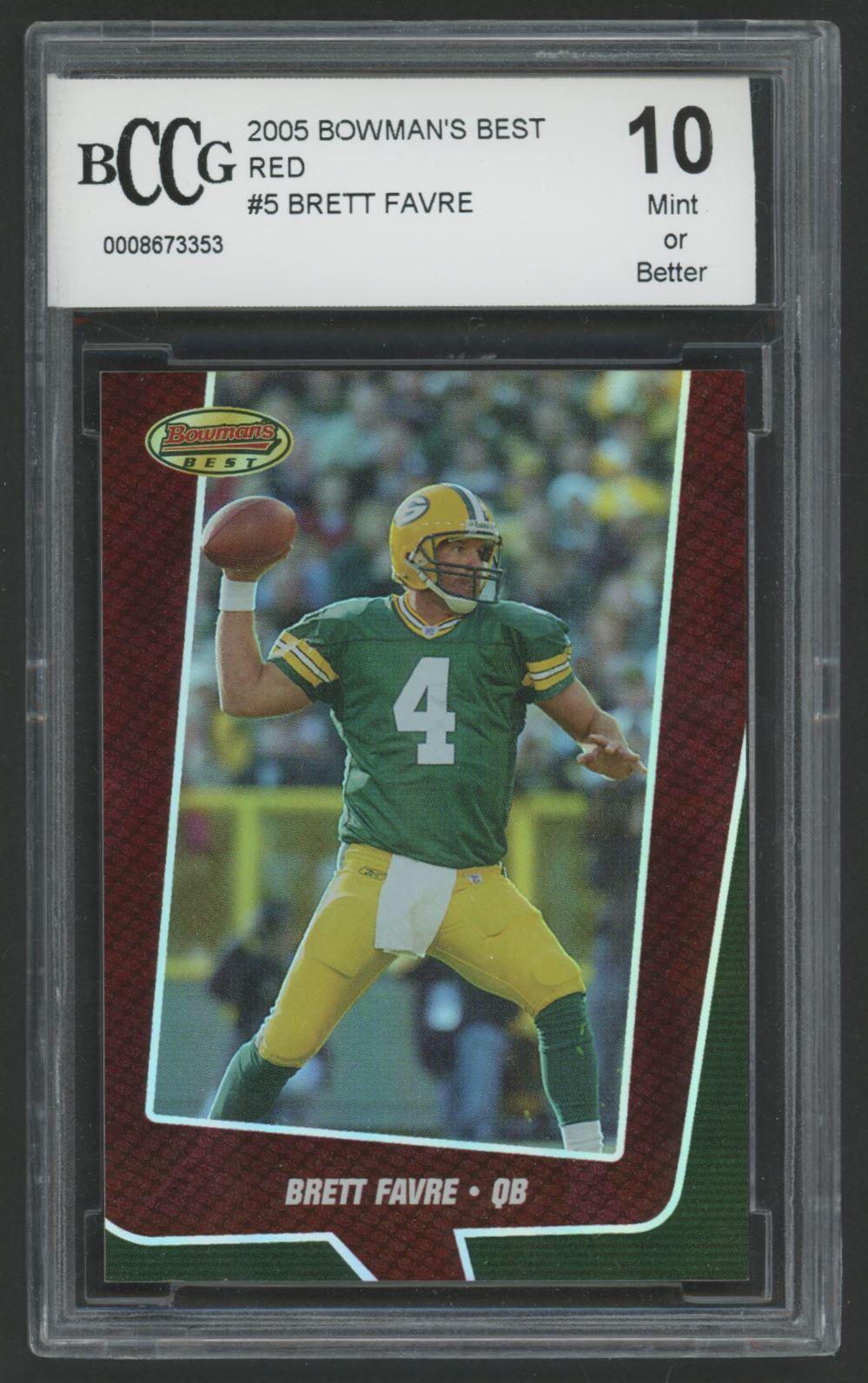 Brett Favre 2005 Bowman's Best Red #5 #171/499 (BCCG 10) at PristineAuction.com Brett Favre 2005 Bowman's Best Red #5 #171/499 (BCCG 10) at PristineAuction.com