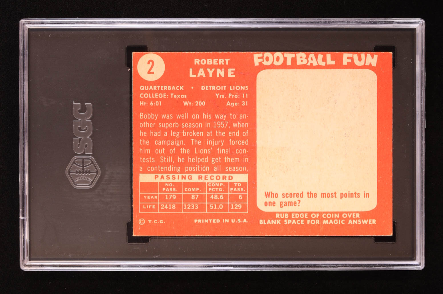 Bobby Layne 1958 Topps #2 (SGC 4) | Pristine Auction