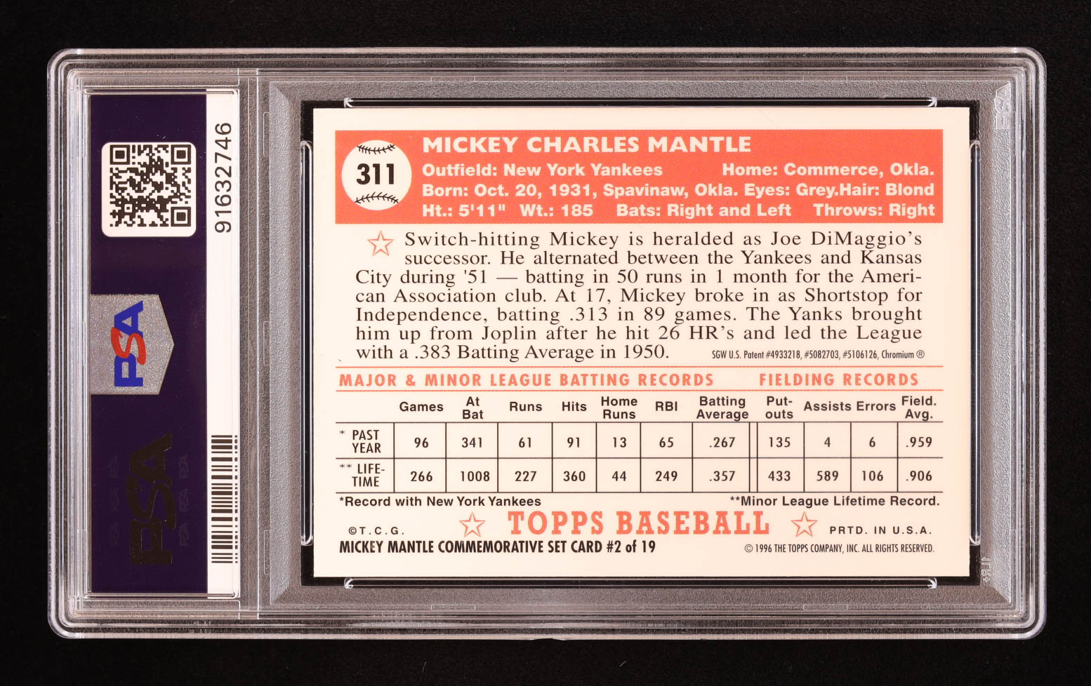 Mickey Mantle 1996 Topps Mantle Finest #2 / 1952 Topps (PSA 9) at PristineAuction.com Mickey Mantle 1996 Topps Mantle Finest #2 / 1952 Topps (PSA 9) at PristineAuction.com