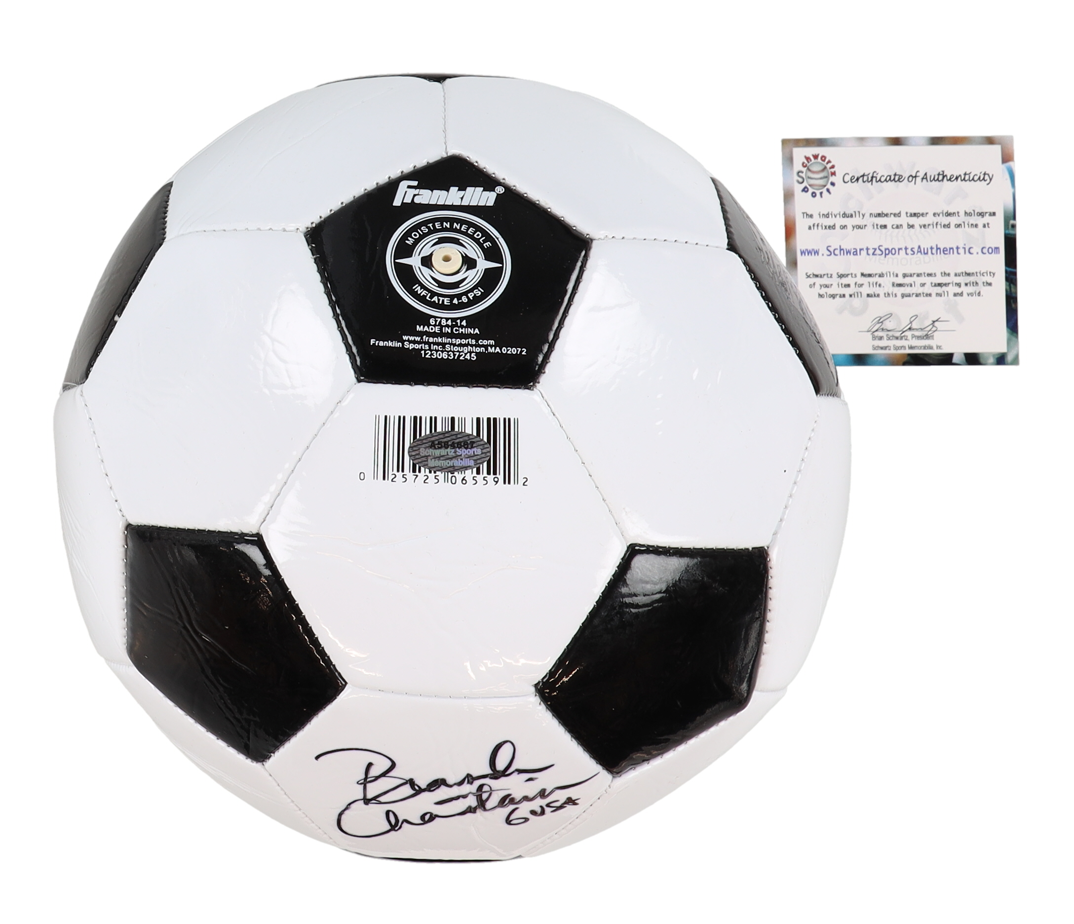 Brandi Chastain Signed Franklin Soccer Ball Inscribed "6 USA" (Schwartz) at PristineAuction.com Brandi Chastain Signed Franklin Soccer Ball Inscribed "6 USA" (Schwartz) at PristineAuction.com