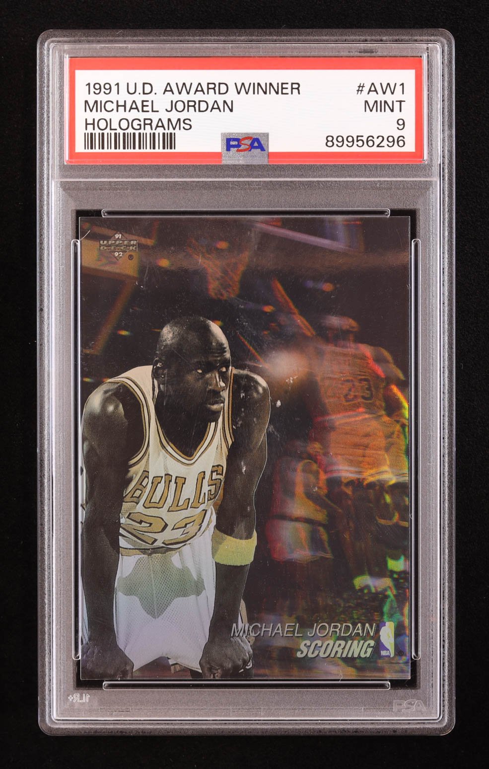 Michael Jordan 1991-92 Upper Deck Award Winner Holograms #AW1 / Scoring Leader (PSA 9) at PristineAuction.com Michael Jordan 1991-92 Upper Deck Award Winner Holograms #AW1 / Scoring Leader (PSA 9) at PristineAuction.com