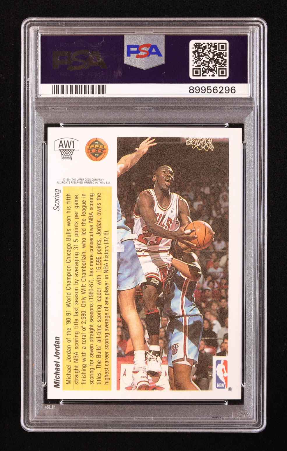 Michael Jordan 1991-92 Upper Deck Award Winner Holograms #AW1 / Scoring Leader (PSA 9) at PristineAuction.com Michael Jordan 1991-92 Upper Deck Award Winner Holograms #AW1 / Scoring Leader (PSA 9) at PristineAuction.com