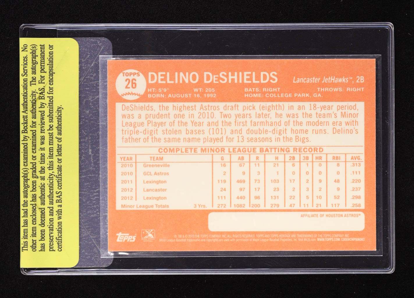 Delino DeShields Jr. Signed 2013 Topps Heritage Minors #26 RC (Beckett) at PristineAuction.com Delino DeShields Jr. Signed 2013 Topps Heritage Minors #26 RC (Beckett) at PristineAuction.com