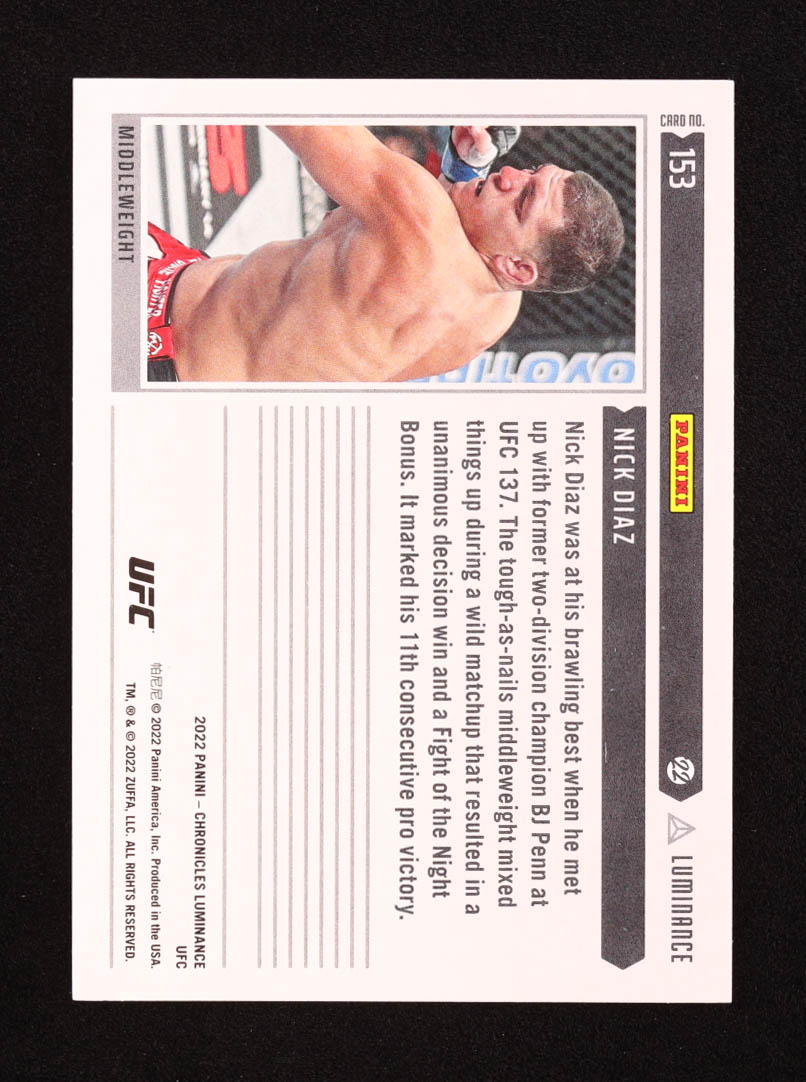 Nick Diaz 2022 Panini Chronicles UFC #153 Luminance at PristineAuction.com Nick Diaz 2022 Panini Chronicles UFC #153 Luminance at PristineAuction.com