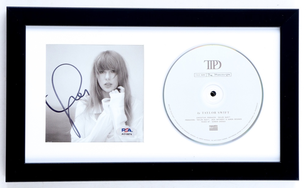 Taylor Swift Signed Custom Framed "The Tortured Poets Department" CD Album Insert Display With Disc (PSA) at PristineAuction.com Taylor Swift Signed Custom Framed "The Tortured Poets Department" CD Album Insert Display With Disc (PSA) at PristineAuction.com