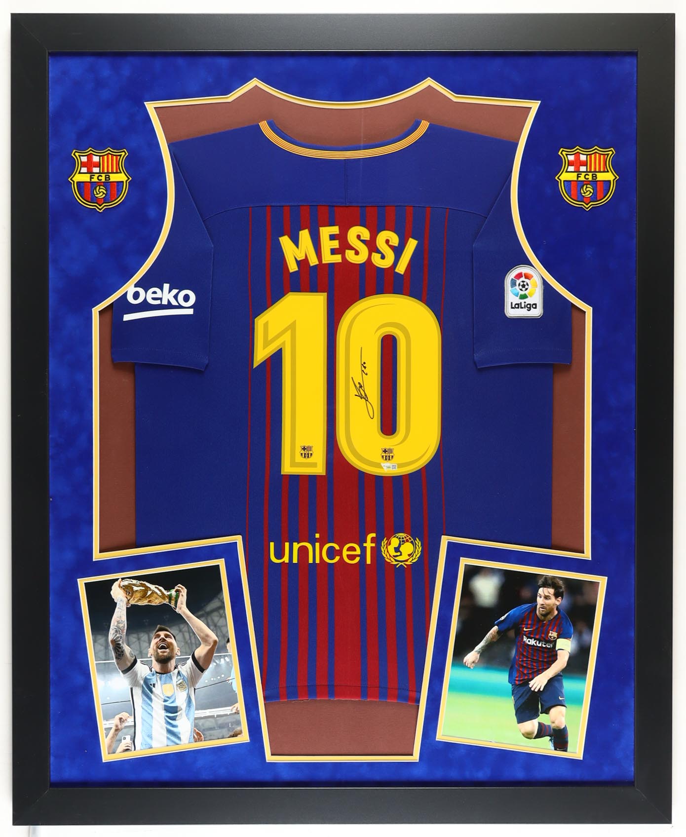 Lionel Messi Signed Custom Framed Jersey Display With Back-Lit LED Display (Fanatics) at PristineAuction.com Lionel Messi Signed Custom Framed Jersey Display With Back-Lit LED Display (Fanatics) at PristineAuction.com