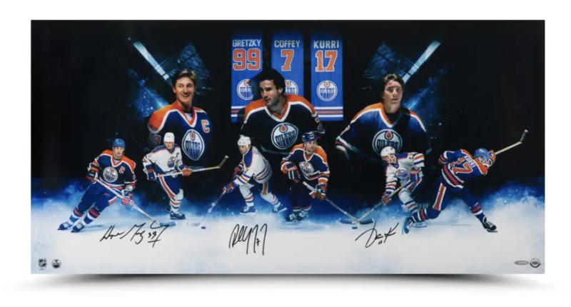 Wayne Gretzky, Paul Coffey & Jari Kurri Signed LE "Oilers Greats" 18x36 Photo (UDA) at PristineAuction.com Wayne Gretzky, Paul Coffey & Jari Kurri Signed LE "Oilers Greats" 18x36 Photo (UDA) at PristineAuction.com