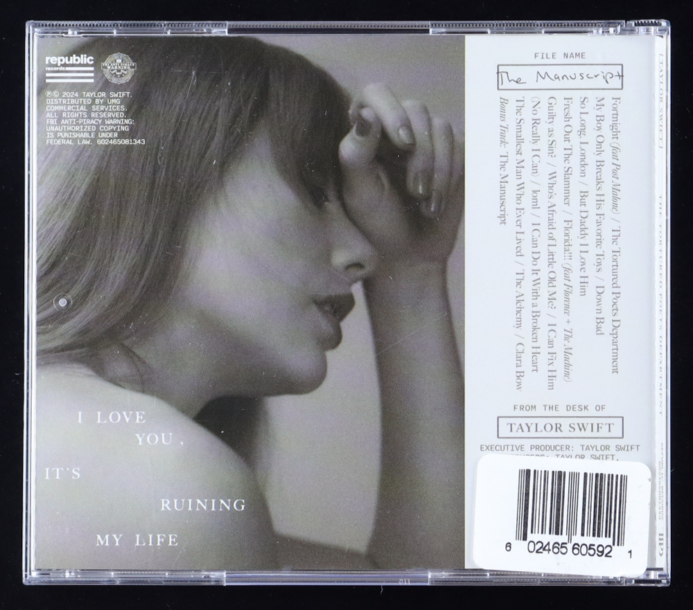 Taylor Swift Signed Custom Framed "The Tortured Poets Department" CD Album Insert Display With Disc & CD Case (JSA) at PristineAuction.com Taylor Swift Signed Custom Framed "The Tortured Poets Department" CD Album Insert Display With Disc & CD Case (JSA) at PristineAuction.com