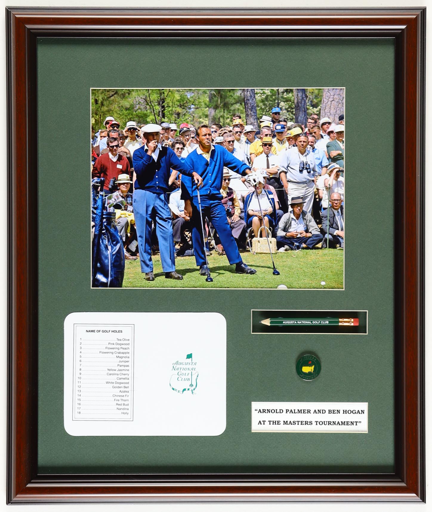Arnold Palmer & Ben Hogan Custom Framed Print Display with Masters Pencil, Pin & Scorecard at PristineAuction.com Arnold Palmer & Ben Hogan Custom Framed Print Display with Masters Pencil, Pin & Scorecard at PristineAuction.com