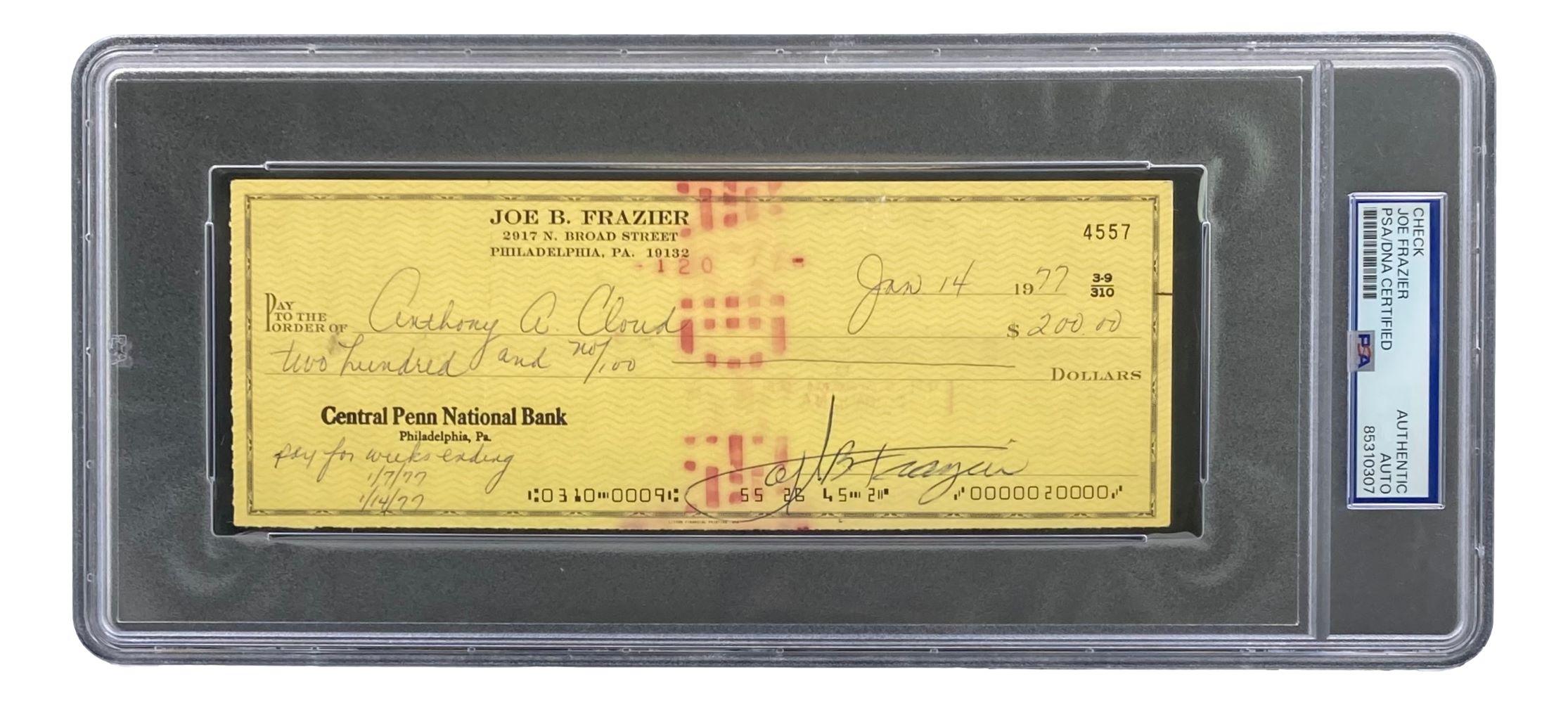 Joe Frazier Signed Personal Bank Check (PSA) at PristineAuction.com Joe Frazier Signed Personal Bank Check (PSA) at PristineAuction.com