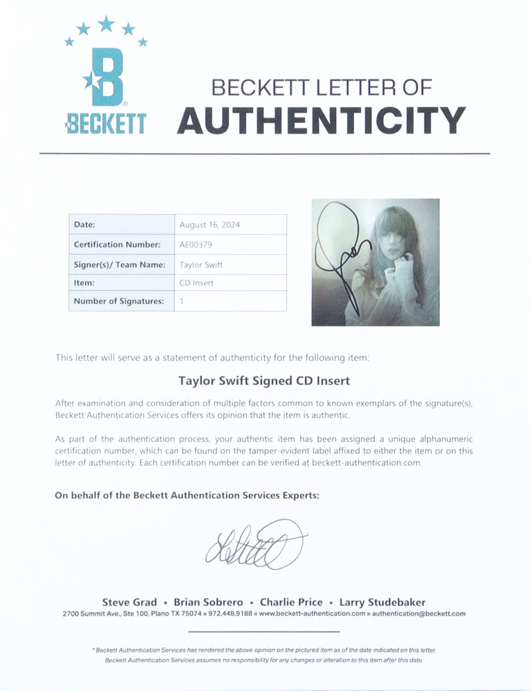 Taylor Swift Signed "The Tortured Poets Department" Custom Framed CD Album Insert Display With Disc (Beckett) at PristineAuction.com Taylor Swift Signed "The Tortured Poets Department" Custom Framed CD Album Insert Display With Disc (Beckett) at PristineAuction.com