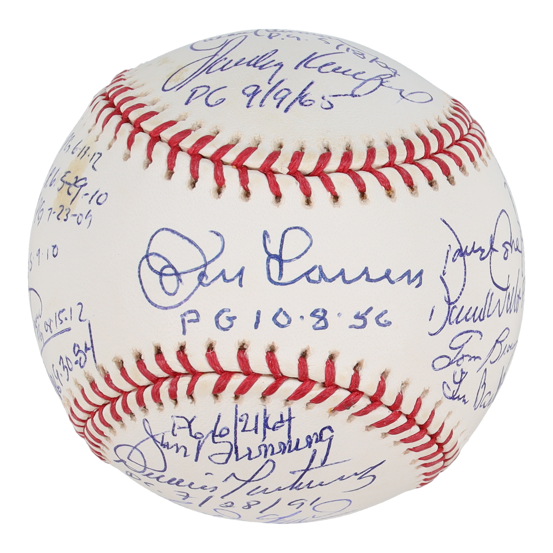 Perfect Game Pitchers OML Baseball Signed & Inscribed by (17) With Sandy Koufax, Randy Johnson, Roy Halladay, Don Larsen, David Cone, David Wells, Felix Hernandez (Beckett) at PristineAuction.com Perfect Game Pitchers OML Baseball Signed & Inscribed by (17) With Sandy Koufax, Randy Johnson, Roy Halladay, Don Larsen, David Cone, David Wells, Felix Hernandez (Beckett) at PristineAuction.com