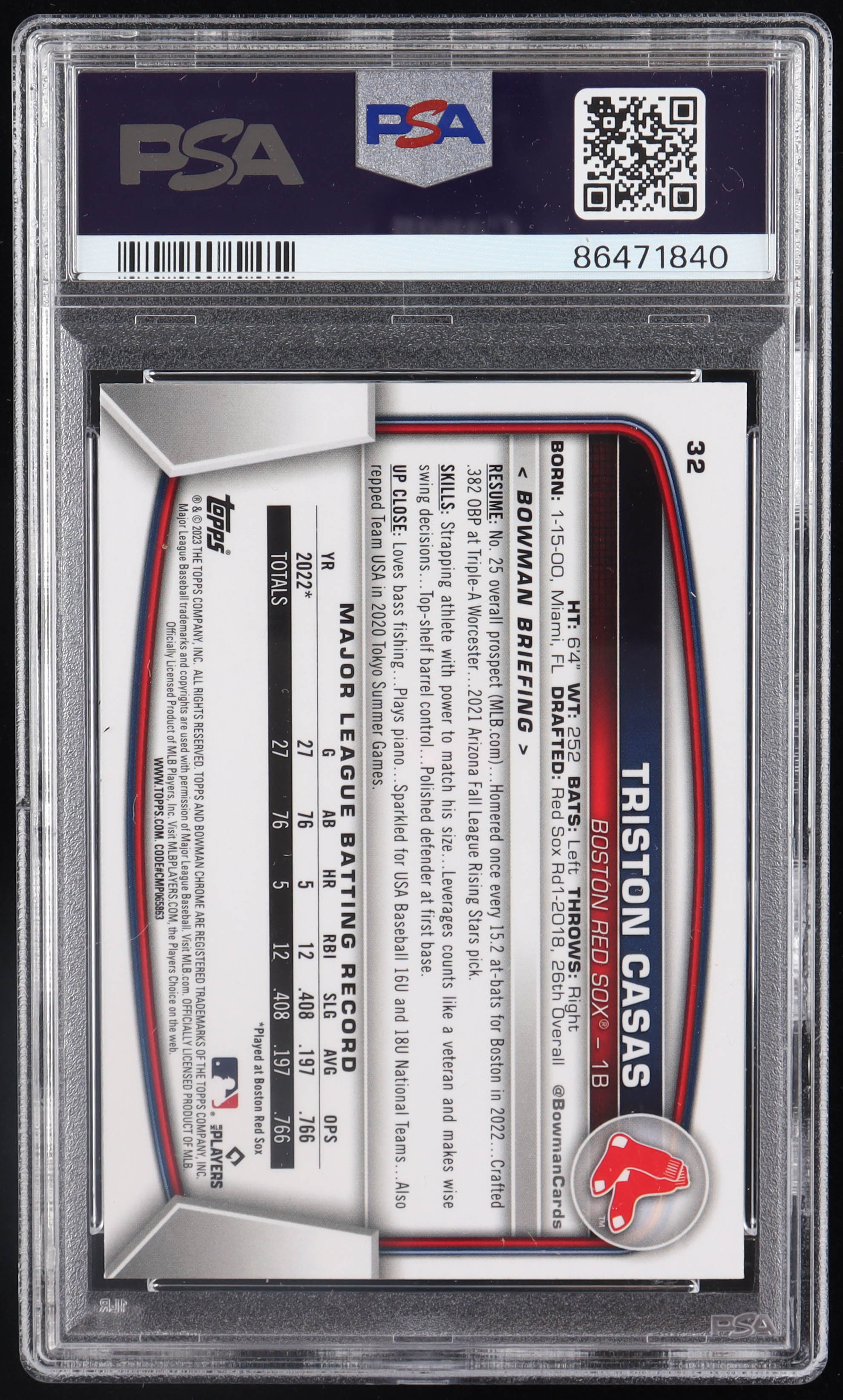 Triston Casas 2023 Bowman Chrome #32 RC (PSA 8) at PristineAuction.com Triston Casas 2023 Bowman Chrome #32 RC (PSA 8) at PristineAuction.com