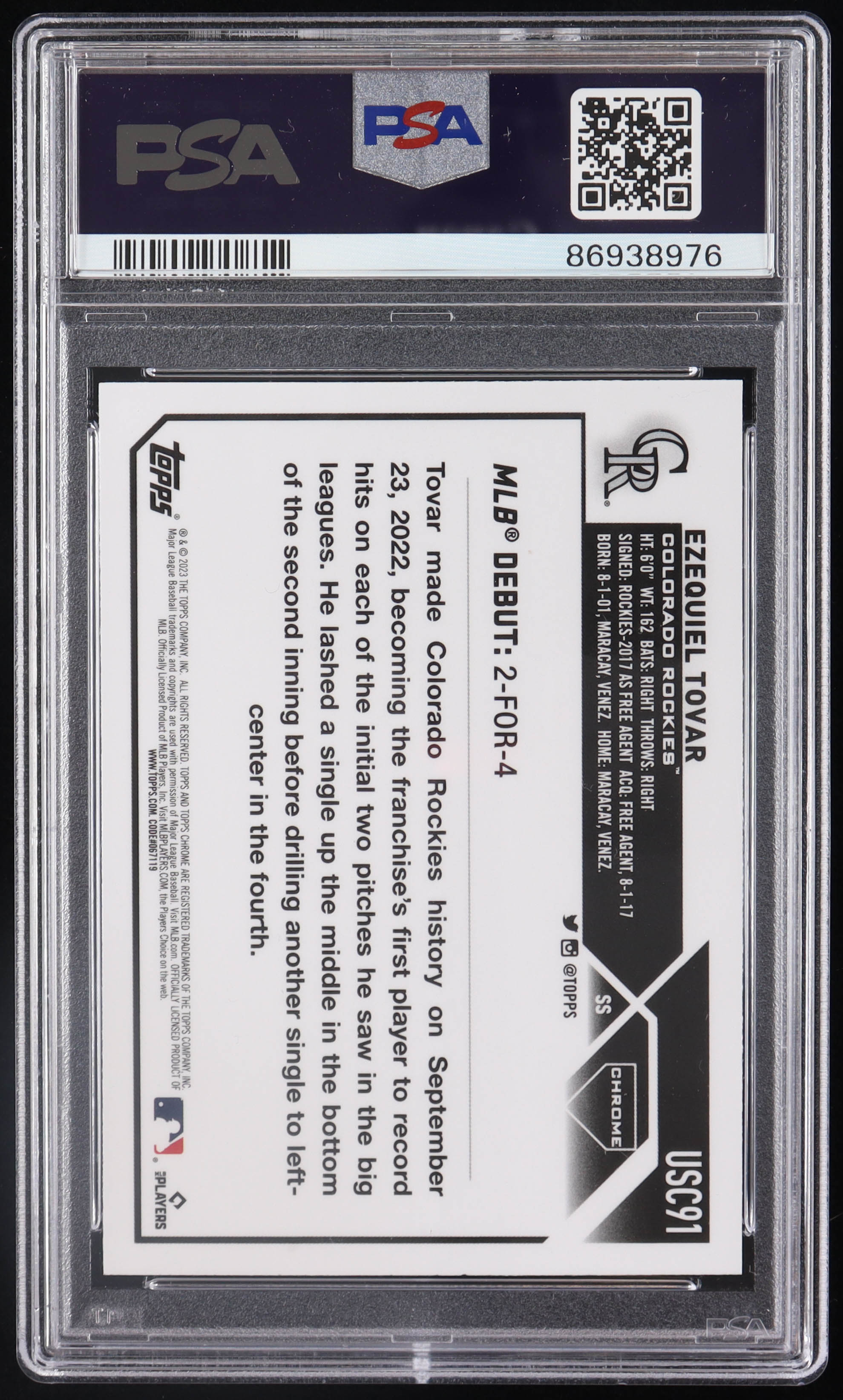 Ezequiel Tovar 2023 Topps Chrome Update #USC91 RC (PSA 9) at PristineAuction.com Ezequiel Tovar 2023 Topps Chrome Update #USC91 RC (PSA 9) at PristineAuction.com