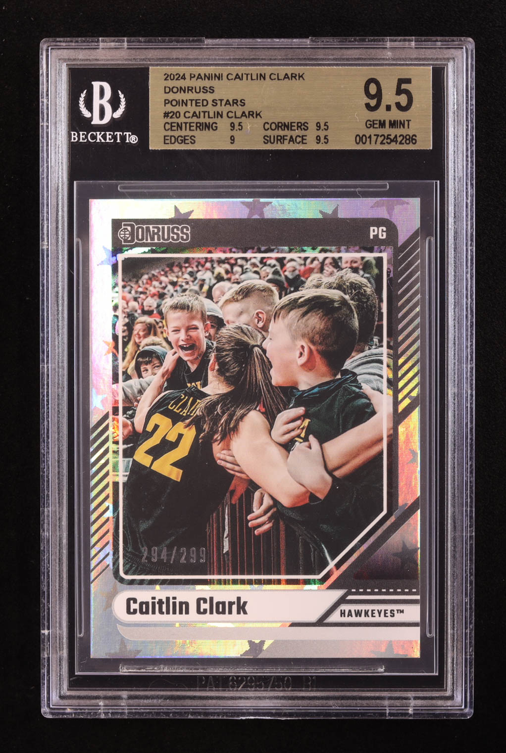 Caitlin Clark 2024 Panini Caitlin Clark Collection Donruss Pointed Stars #20 #294/299 RC (BGS 9.5) at PristineAuction.com Caitlin Clark 2024 Panini Caitlin Clark Collection Donruss Pointed Stars #20 #294/299 RC (BGS 9.5) at PristineAuction.com