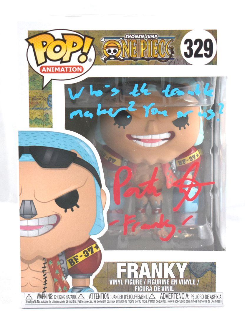 Patrick Seitz Signed "One Piece" #329 Franky Funko Pop! Vinyl Figure Inscribed "Who's The Trouble Maker? You or Us?" & "Franky" (JSA) at PristineAuction.com Patrick Seitz Signed "One Piece" #329 Franky Funko Pop! Vinyl Figure Inscribed "Who's The Trouble Maker? You or Us?" & "Franky" (JSA) at PristineAuction.com