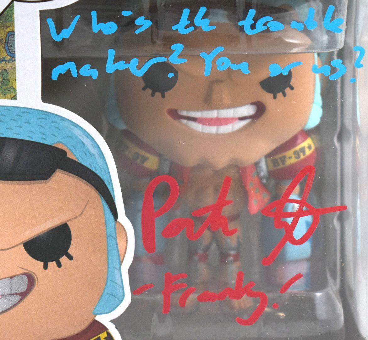 Patrick Seitz Signed "One Piece" #329 Franky Funko Pop! Vinyl Figure Inscribed "Who's The Trouble Maker? You or Us?" & "Franky" (JSA) at PristineAuction.com Patrick Seitz Signed "One Piece" #329 Franky Funko Pop! Vinyl Figure Inscribed "Who's The Trouble Maker? You or Us?" & "Franky" (JSA) at PristineAuction.com