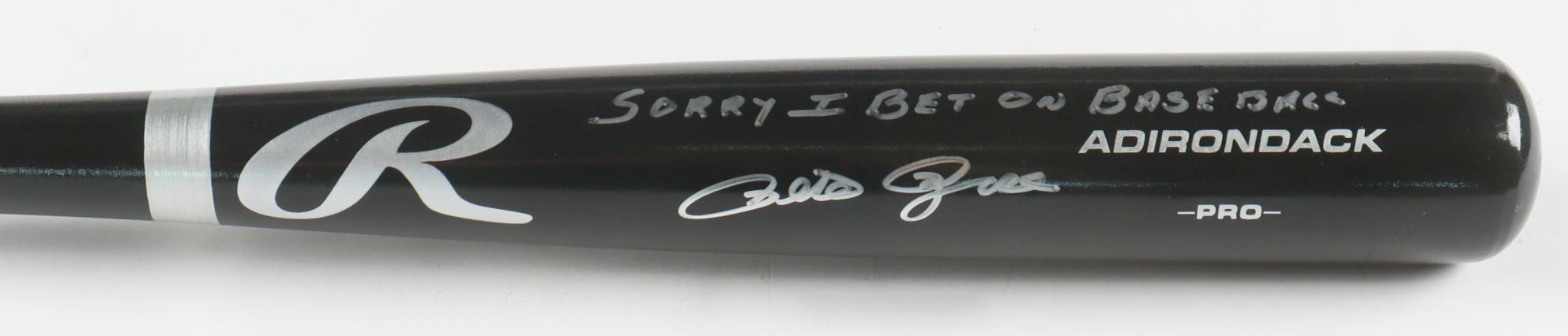 Pete Rose Signed Rawlings Adirondack Pro Baseball Bat Inscribed "Sorry I Bet On Baseball" (JSA) at PristineAuction.com Pete Rose Signed Rawlings Adirondack Pro Baseball Bat Inscribed "Sorry I Bet On Baseball" (JSA) at PristineAuction.com
