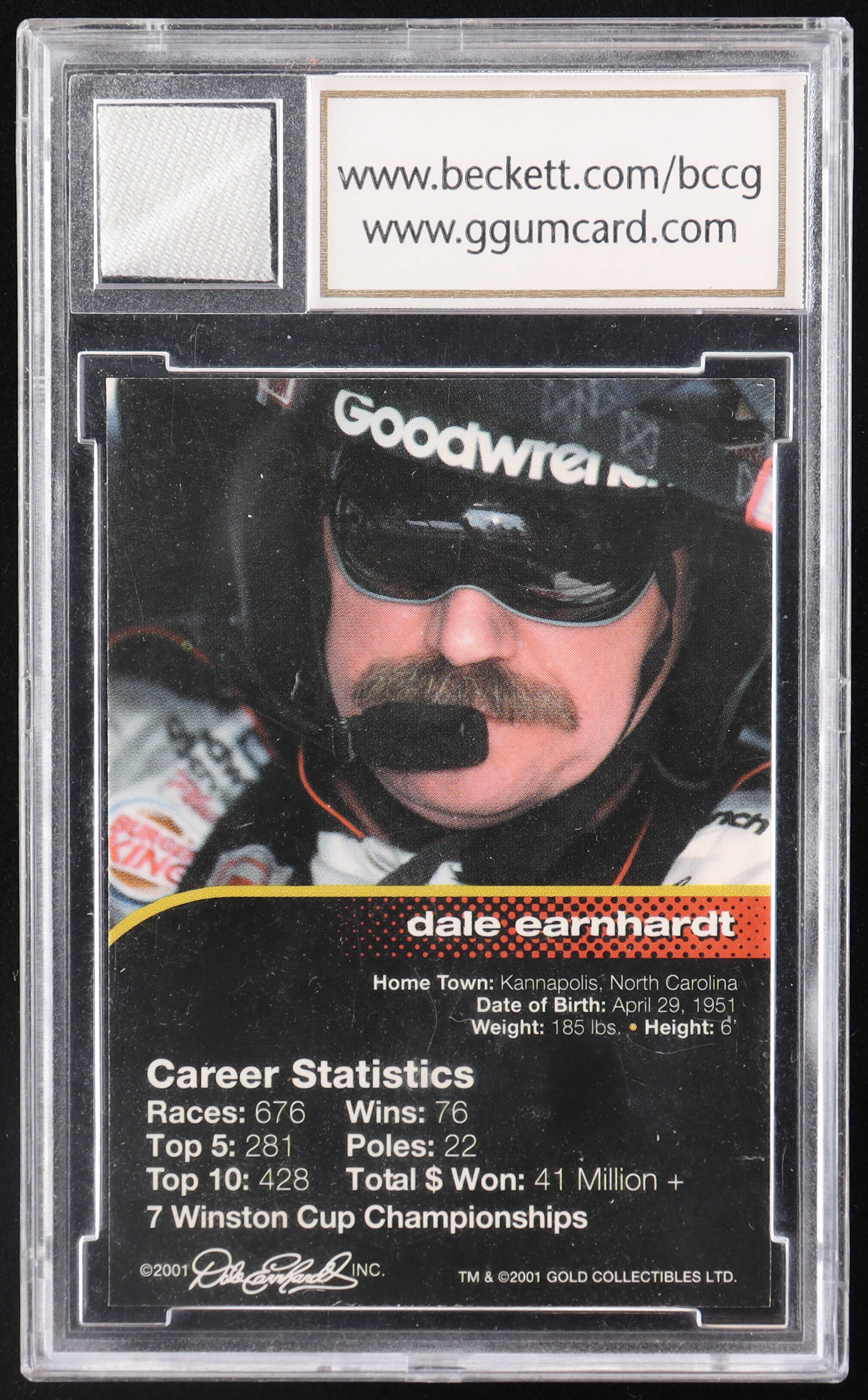 Dale Earnhardt 2001 Gold Collectibles Dale Earnhardt #1 with Race-Worn Suit Piece (BCCG 10) at PristineAuction.com Dale Earnhardt 2001 Gold Collectibles Dale Earnhardt #1 with Race-Worn Suit Piece (BCCG 10) at PristineAuction.com