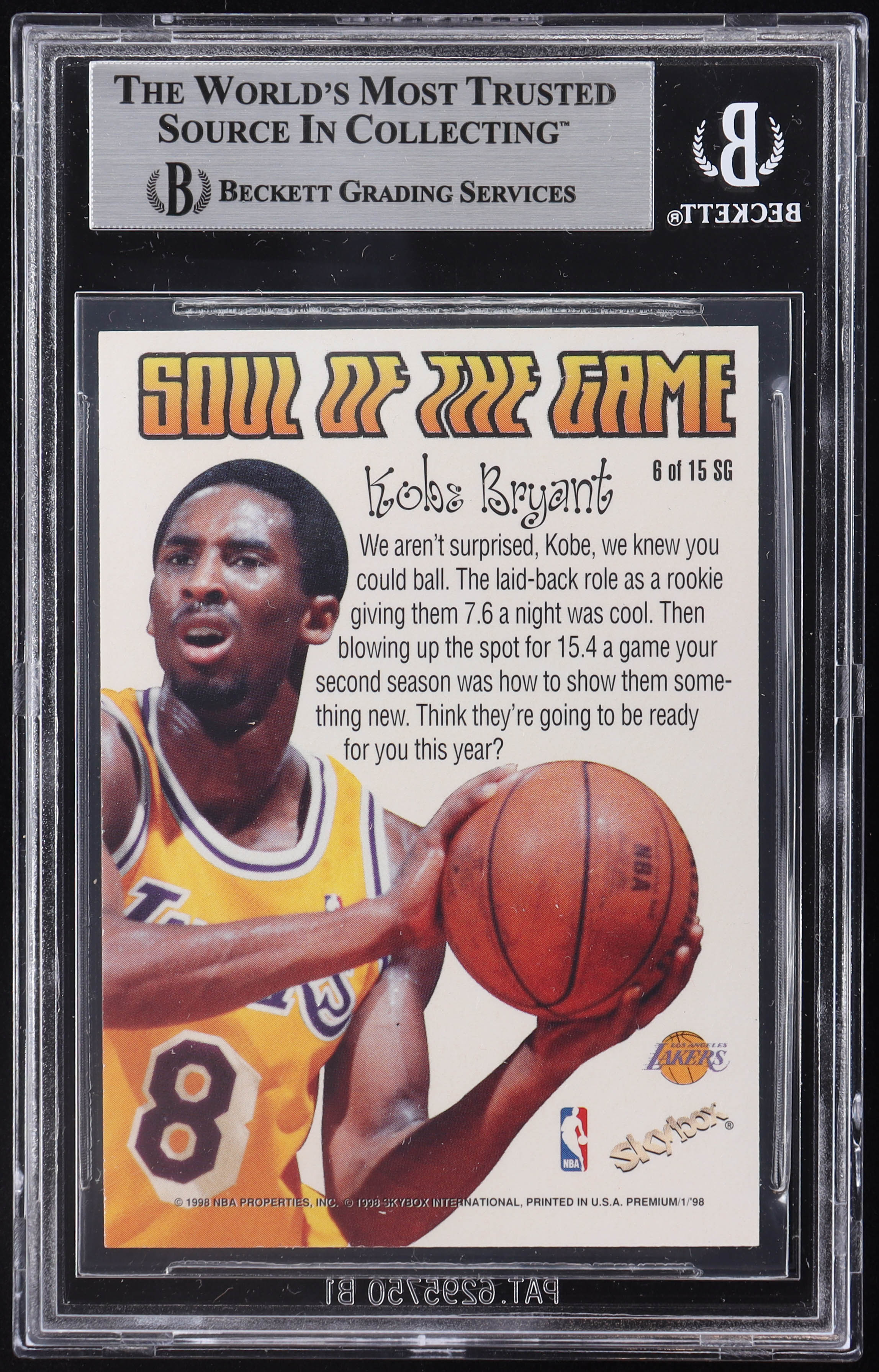 Kobe Bryant 1998-99 SkyBox Premium Soul of the Game #6 (BGS 8.5) at PristineAuction.com Kobe Bryant 1998-99 SkyBox Premium Soul of the Game #6 (BGS 8.5) at PristineAuction.com