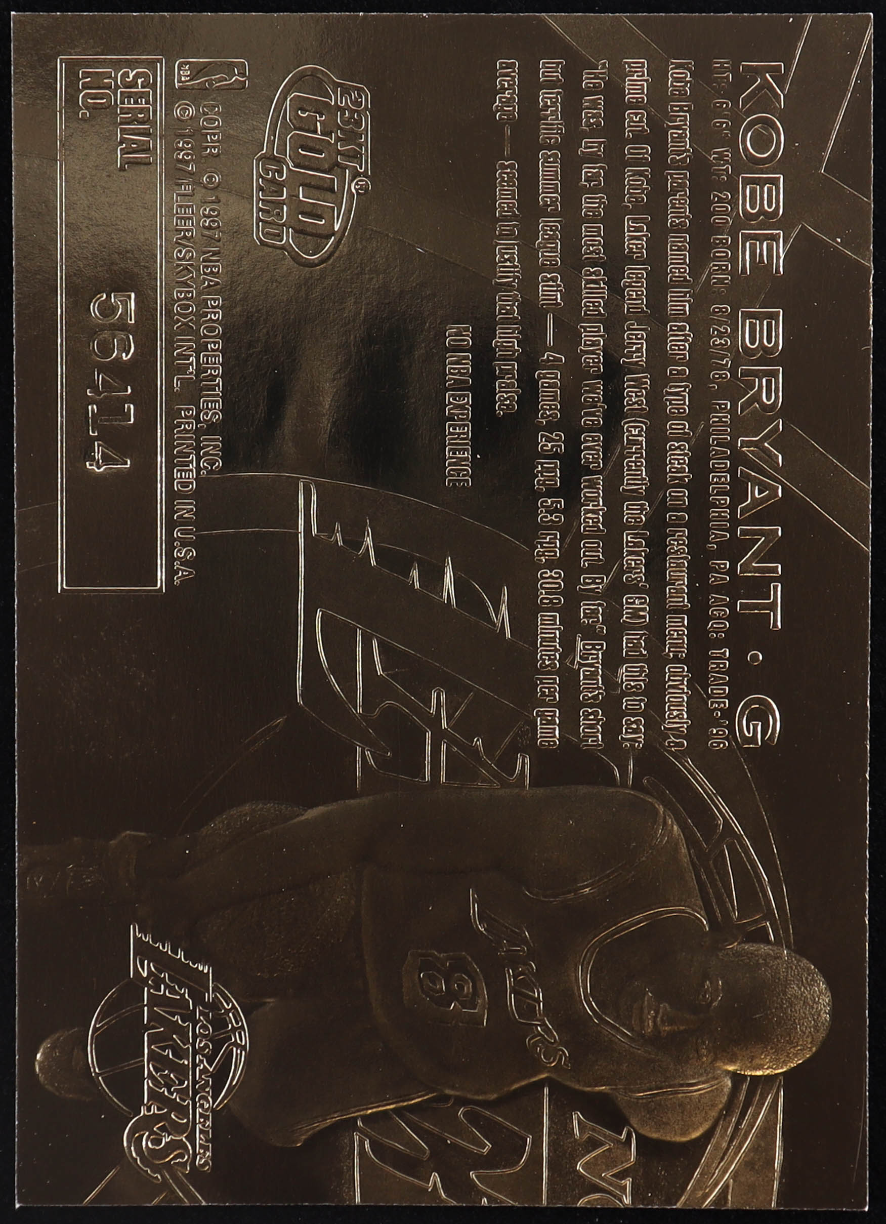 Kobe Bryant 1996-97 Fleer Purple Signature 23Kt Gold RC at PristineAuction.com Kobe Bryant 1996-97 Fleer Purple Signature 23Kt Gold RC at PristineAuction.com