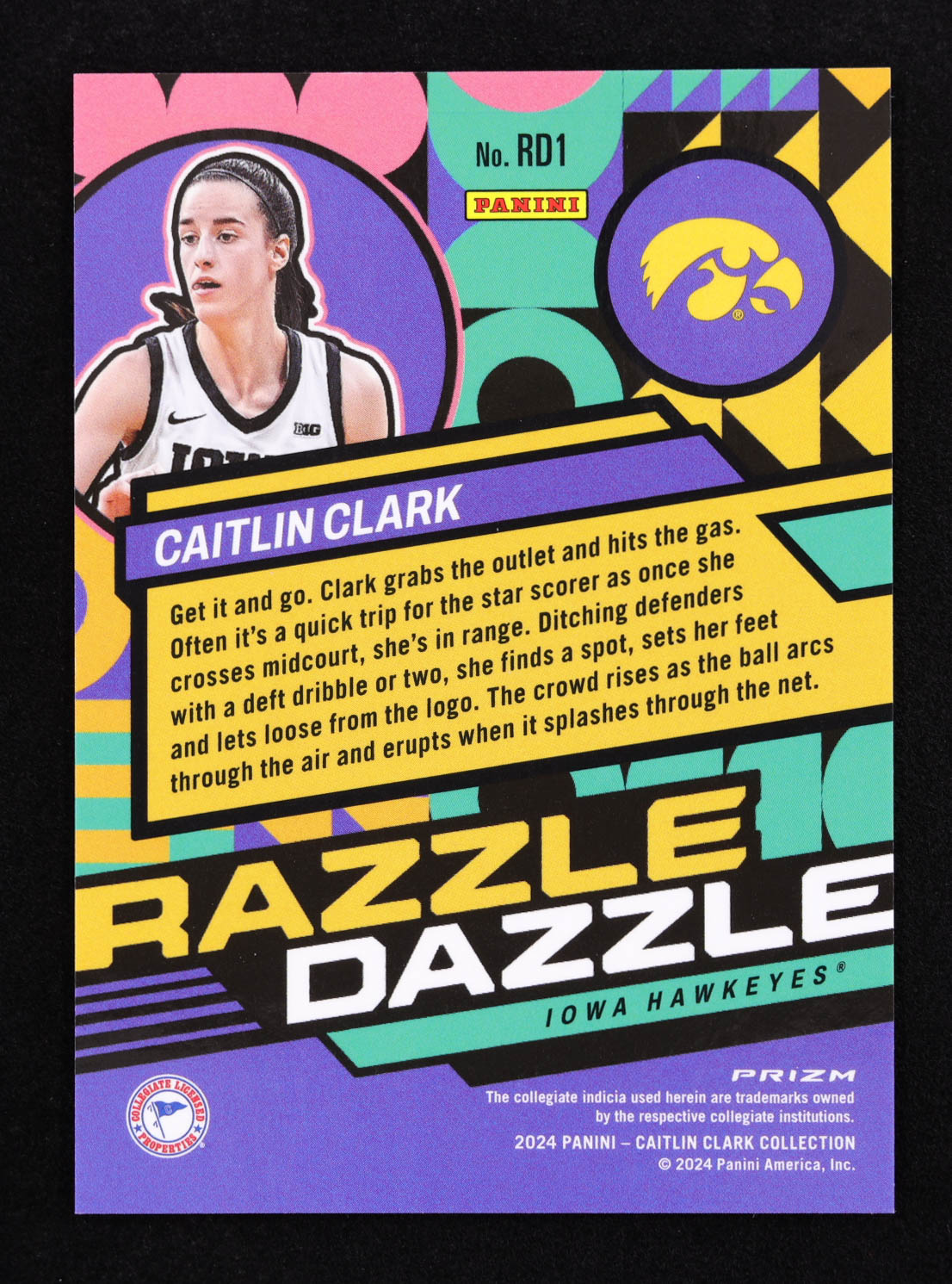 Caitlin Clark 2024 Panini Caitlin Clark Collection Mosaic Razzle Dazzle #RD1 RC at PristineAuction.com Caitlin Clark 2024 Panini Caitlin Clark Collection Mosaic Razzle Dazzle #RD1 RC at PristineAuction.com