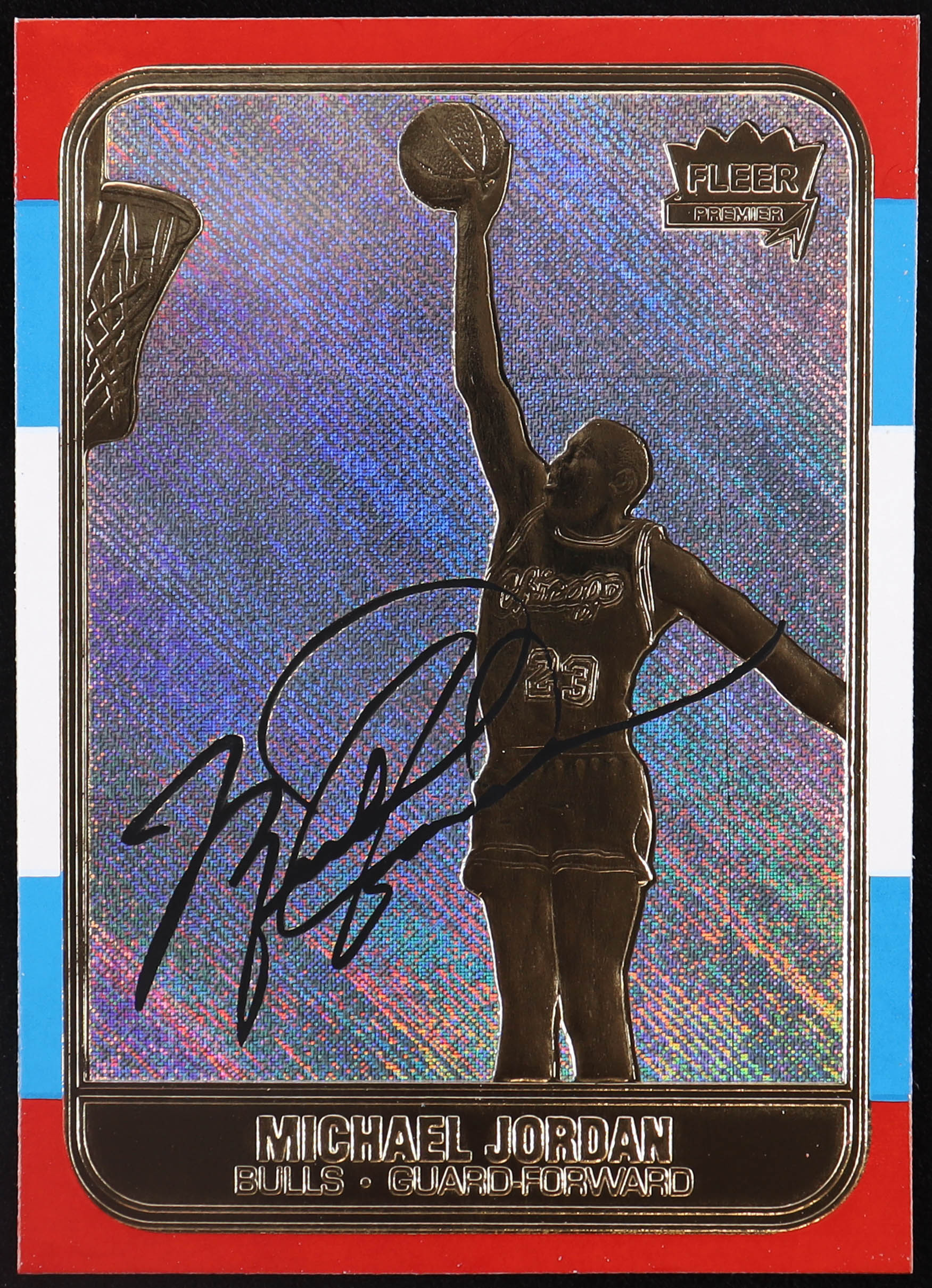Michael Jordan 1997 Fleer Premier Signature Series Holo Prism Refractor 23Kt Gold Card at PristineAuction.com Michael Jordan 1997 Fleer Premier Signature Series Holo Prism Refractor 23Kt Gold Card at PristineAuction.com