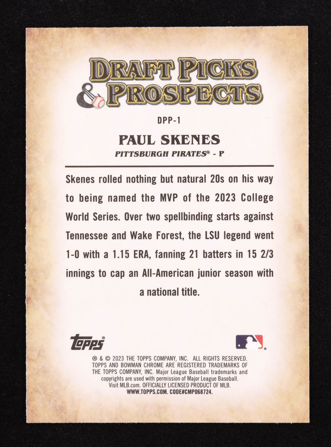 Paul Skenes 2023 Bowman Chrome Draft Draft Picks and Prospects #DPP1 RC at PristineAuction.com Paul Skenes 2023 Bowman Chrome Draft Draft Picks and Prospects #DPP1 RC at PristineAuction.com