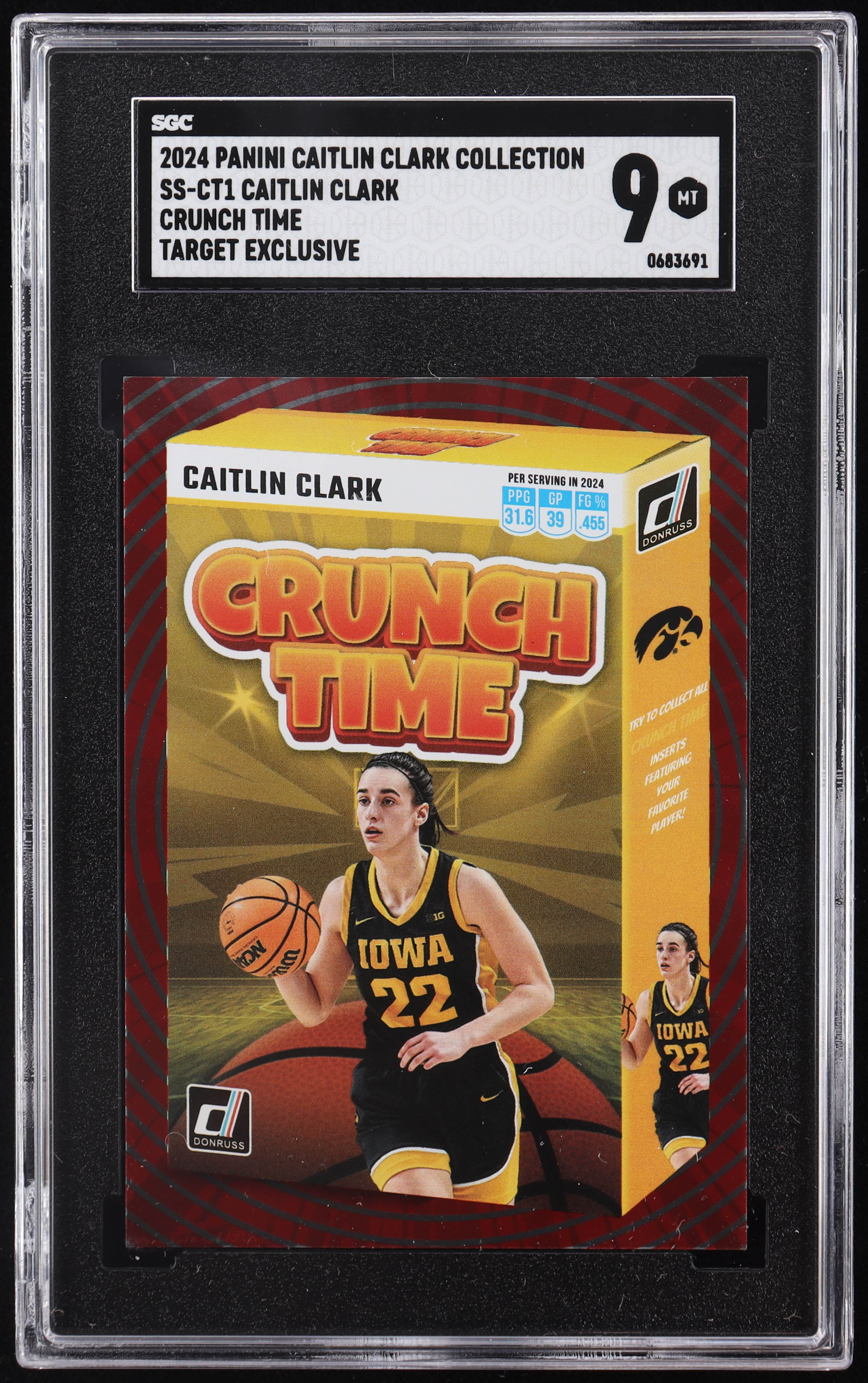 Caitlin Clark 2024 Panini Caitlin Clark Collection Donruss Crunch Time Target #CT1 RC (SGC 9) at PristineAuction.com Caitlin Clark 2024 Panini Caitlin Clark Collection Donruss Crunch Time Target #CT1 RC (SGC 9) at PristineAuction.com