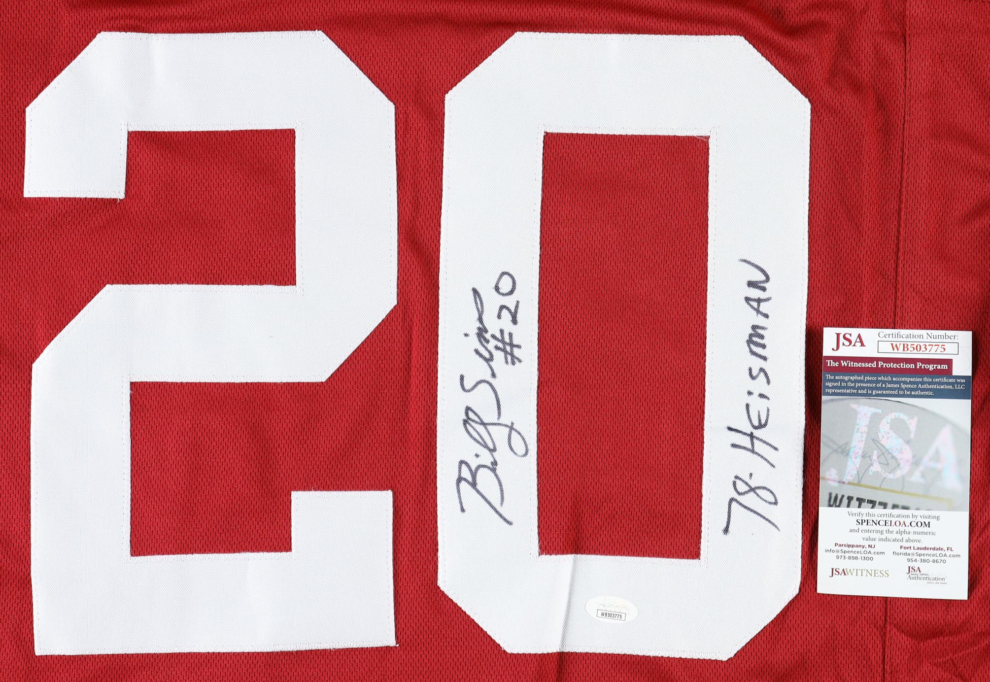 Billy Sims Signed Jersey Inscribed "78-Heisman" (JSA) at PristineAuction.com Billy Sims Signed Jersey Inscribed "78-Heisman" (JSA) at PristineAuction.com