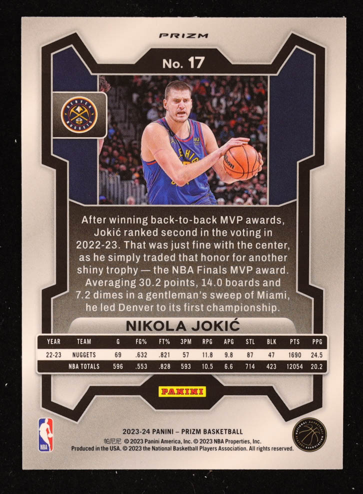 Nikola Jokic 2023-24 Panini Prizm Prizms Green #17 at PristineAuction.com Nikola Jokic 2023-24 Panini Prizm Prizms Green #17 at PristineAuction.com