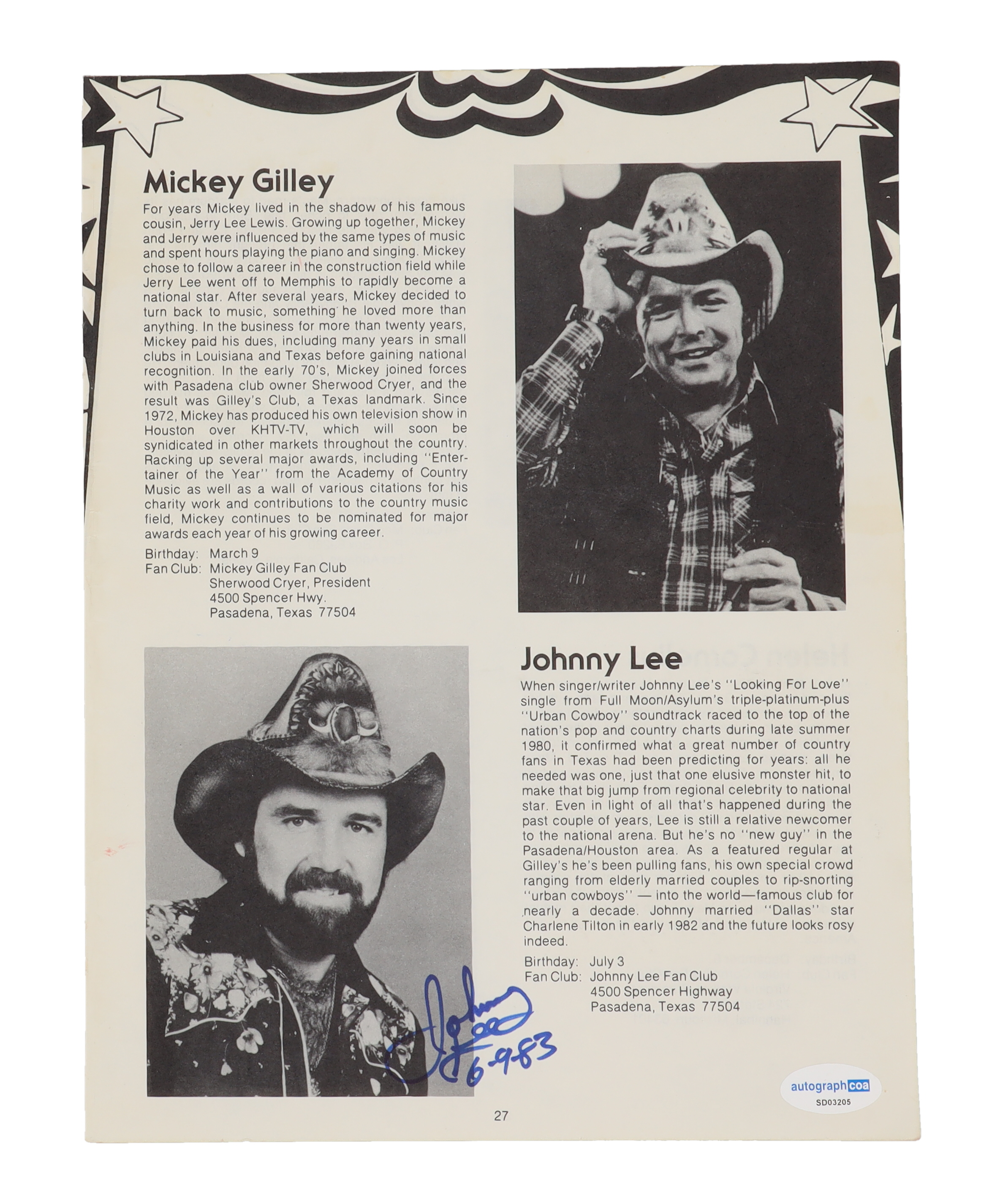 Johnny Lee Signed 8x10 Cut Inscribed "6-9-83" (AutographCOA) at PristineAuction.com Johnny Lee Signed 8x10 Cut Inscribed "6-9-83" (AutographCOA) at PristineAuction.com