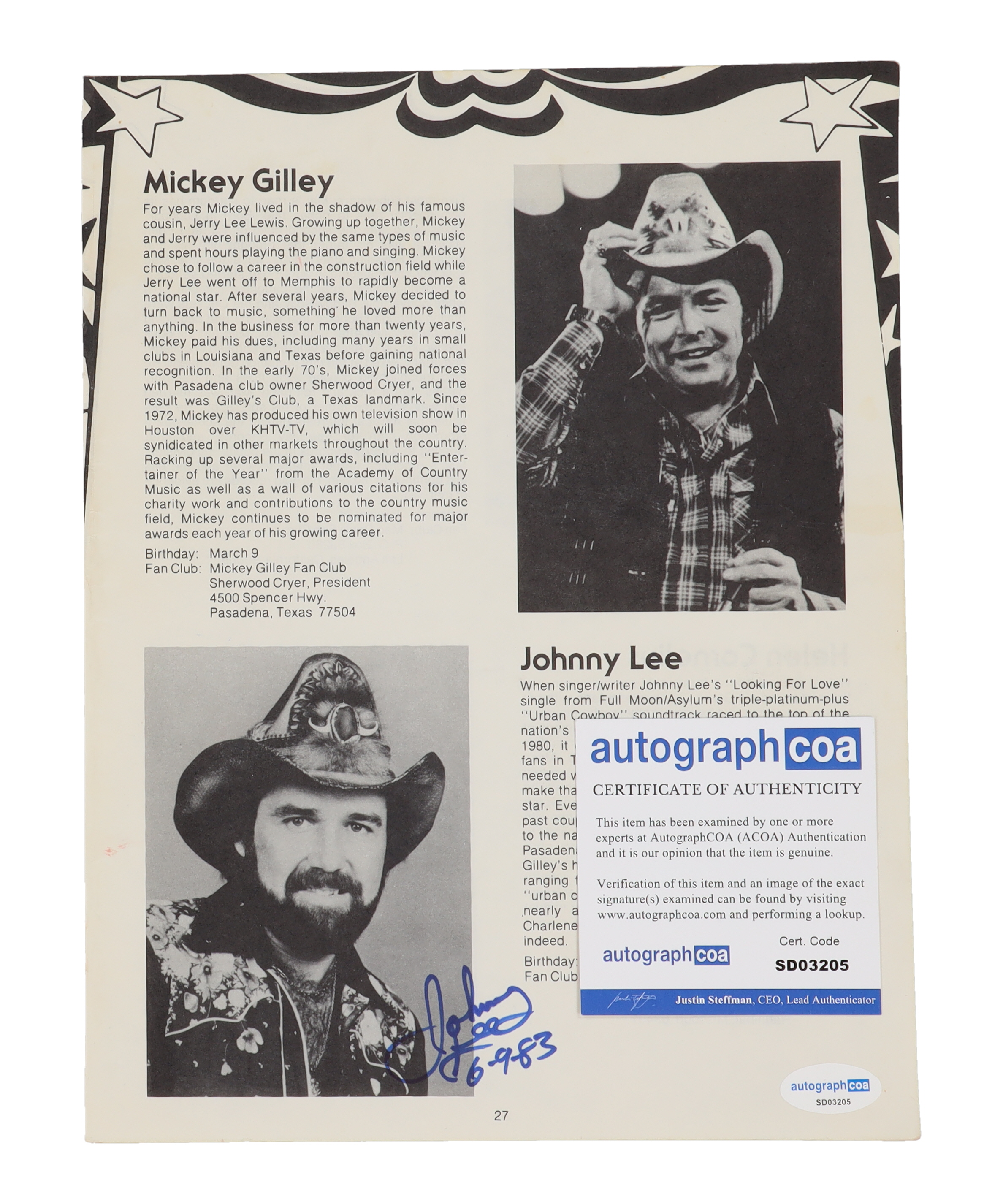 Johnny Lee Signed 8x10 Cut Inscribed "6-9-83" (AutographCOA) at PristineAuction.com Johnny Lee Signed 8x10 Cut Inscribed "6-9-83" (AutographCOA) at PristineAuction.com