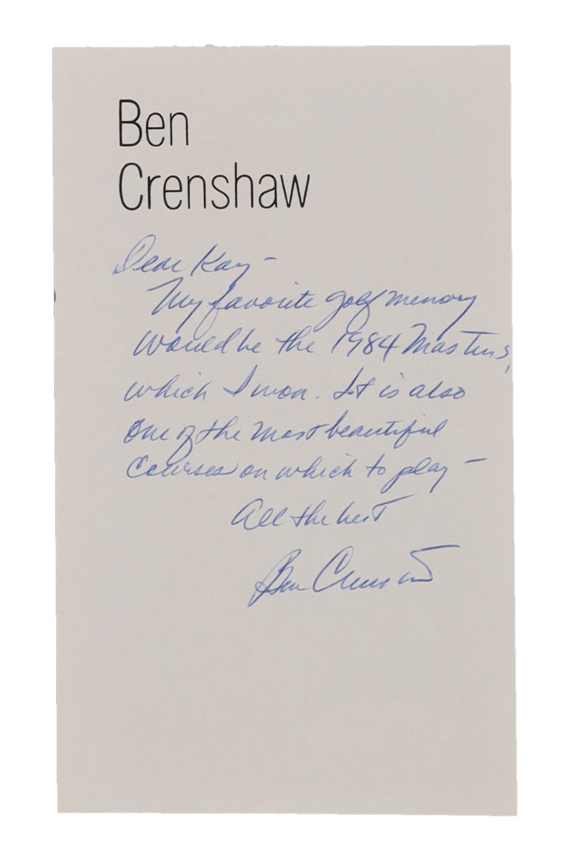 Ben Crenshaw Signed Cut With Extensive Inscription (JSA) at PristineAuction.com Ben Crenshaw Signed Cut With Extensive Inscription (JSA) at PristineAuction.com