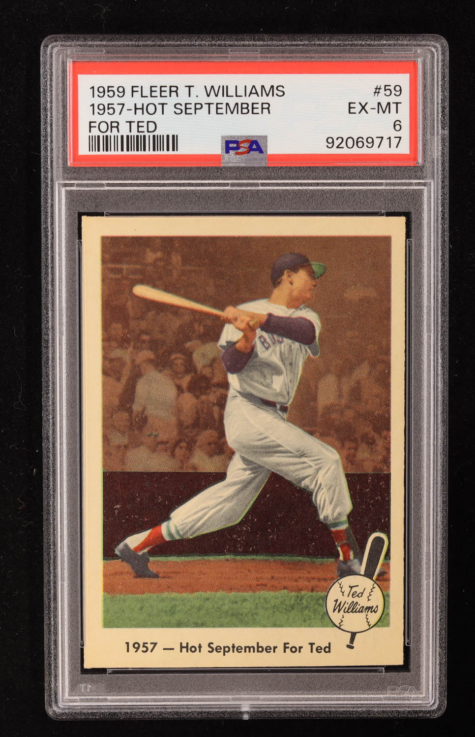 Ted Williams 1959 Fleer Ted Williams #59 Hot September for Ted (PSA 6) at PristineAuction.com Ted Williams 1959 Fleer Ted Williams #59 Hot September for Ted (PSA 6) at PristineAuction.com