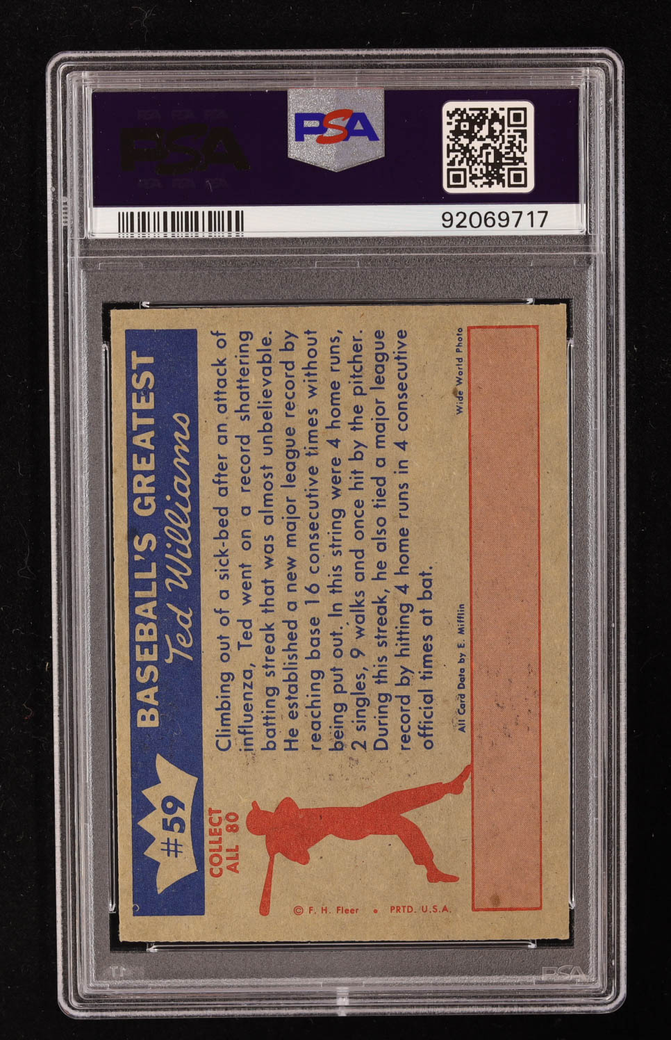 Ted Williams 1959 Fleer Ted Williams #59 Hot September for Ted (PSA 6) at PristineAuction.com Ted Williams 1959 Fleer Ted Williams #59 Hot September for Ted (PSA 6) at PristineAuction.com