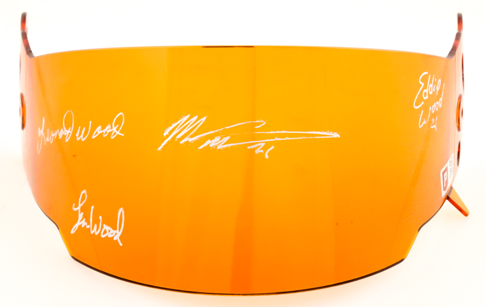 "The Woods Brothers" NASCAR Helmet Visor Signed By (4) With Matt DiBenedetto, Eddie Wood, Leonard Wood & Jon Wood (PA) at PristineAuction.com "The Woods Brothers" NASCAR Helmet Visor Signed By (4) With Matt DiBenedetto, Eddie Wood, Leonard Wood & Jon Wood (PA) at PristineAuction.com