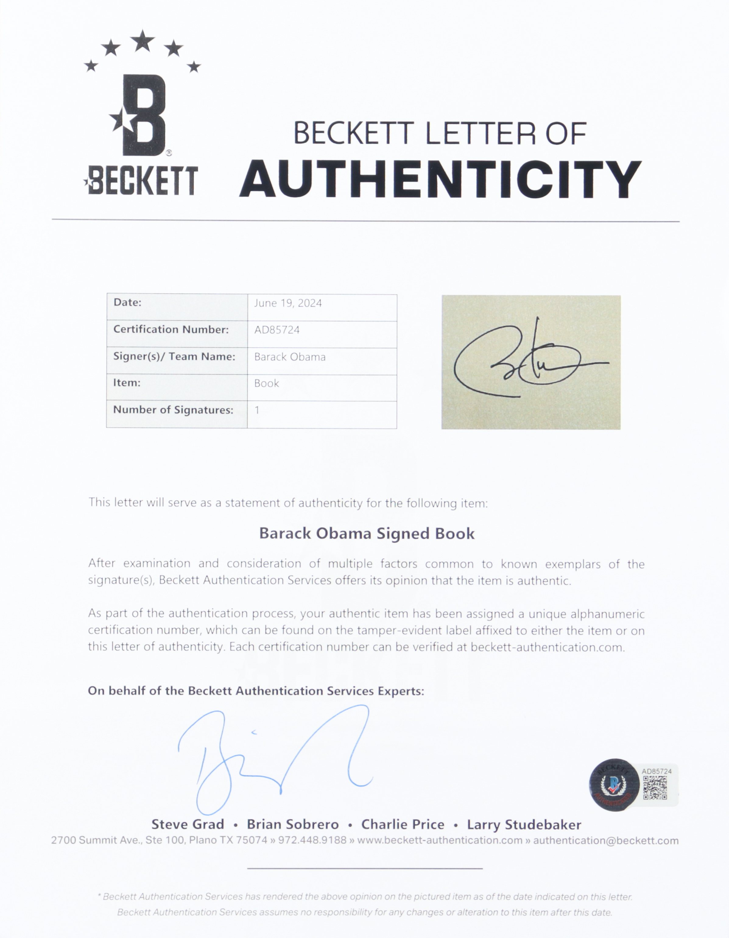 Barack Obama Signed "A Promised Land" Hard-Cover Book (Beckett) at PristineAuction.com Barack Obama Signed "A Promised Land" Hard-Cover Book (Beckett) at PristineAuction.com