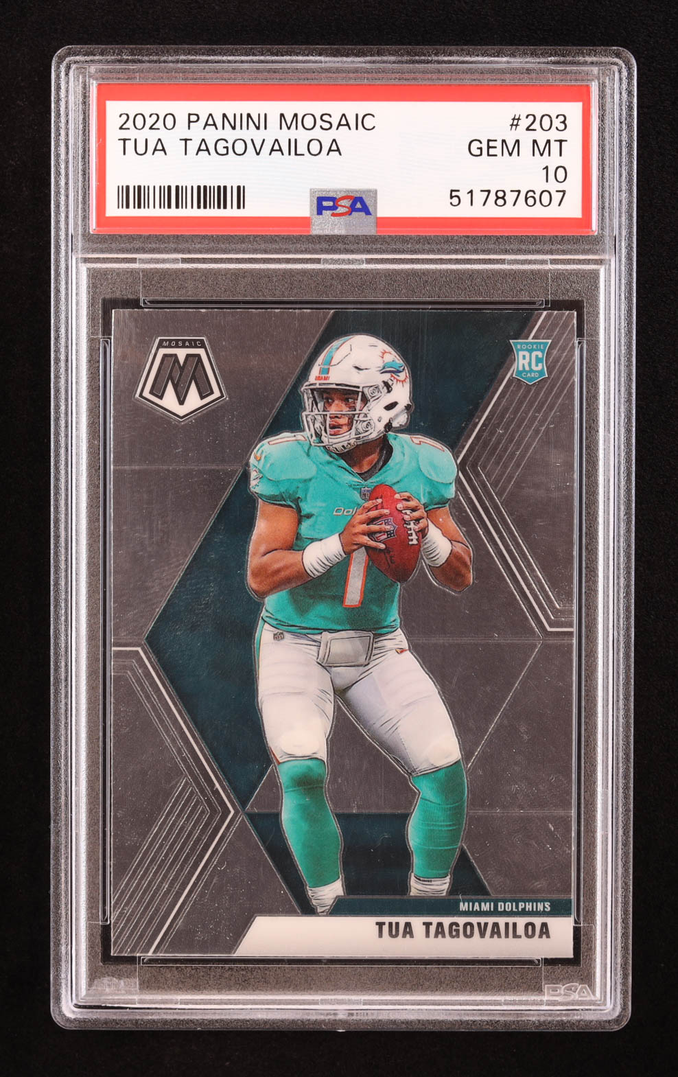 Tua Tagovailoa 2020 Panini Mosaic #203 RC (PSA 10) at PristineAuction.com Tua Tagovailoa 2020 Panini Mosaic #203 RC (PSA 10) at PristineAuction.com