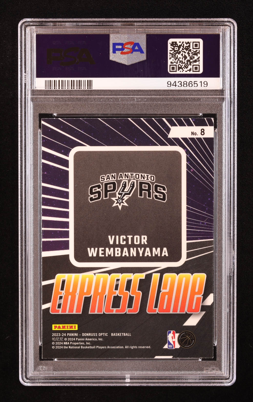 Victor Wembanyama 2023-24 Donruss Optic Express Lane #8 RC (PSA 10) at PristineAuction.com Victor Wembanyama 2023-24 Donruss Optic Express Lane #8 RC (PSA 10) at PristineAuction.com