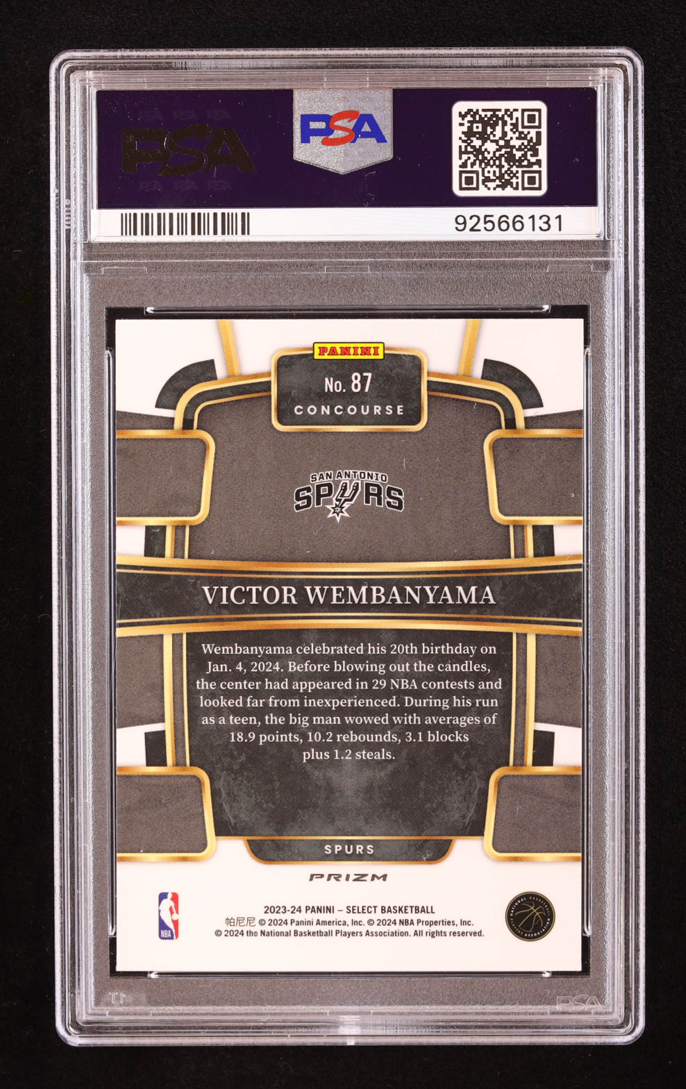 Victor Wembanyama 2023-24 Select Prizms Blue #87 RC (PSA 10) at PristineAuction.com Victor Wembanyama 2023-24 Select Prizms Blue #87 RC (PSA 10) at PristineAuction.com