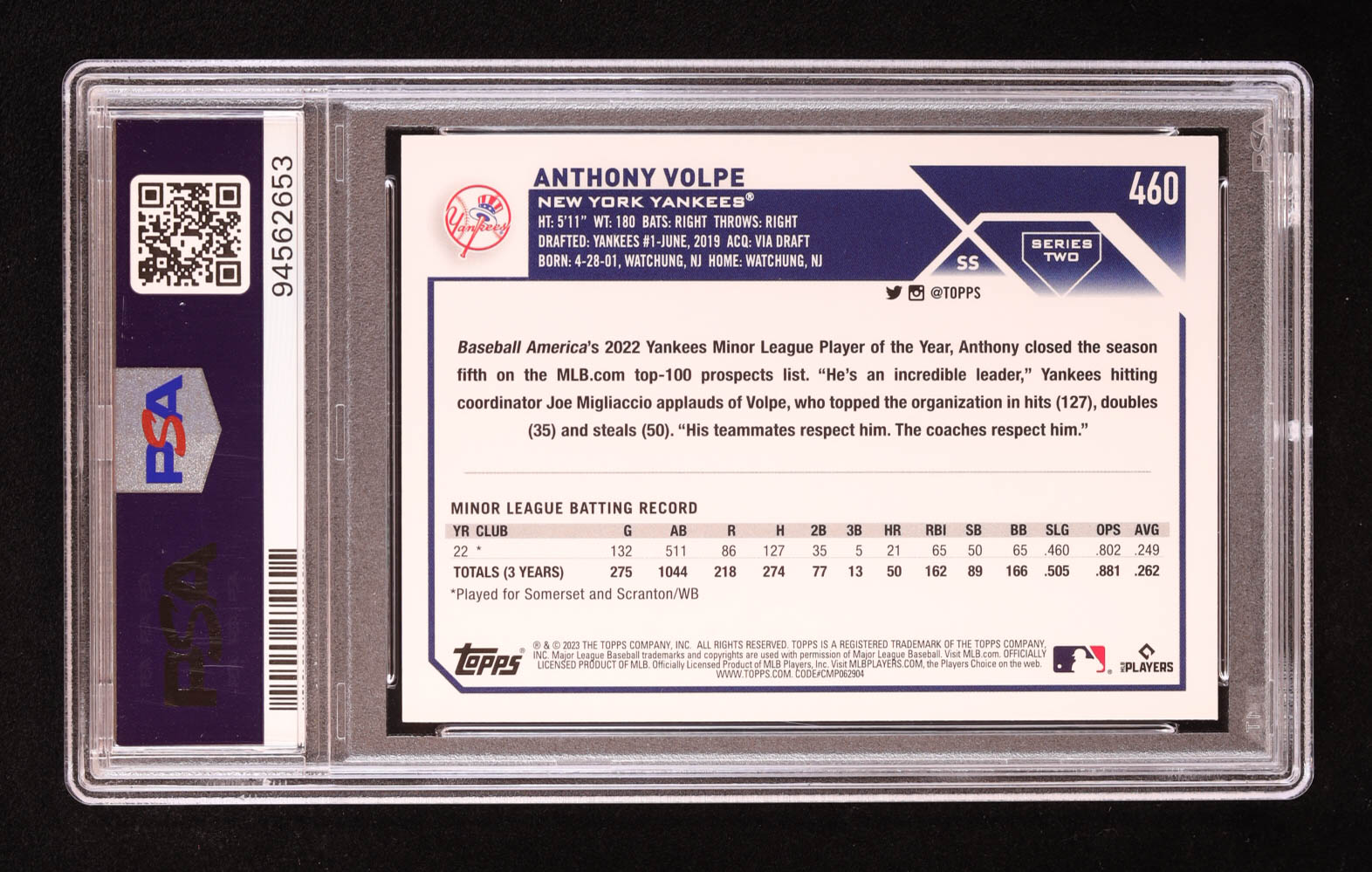 Anthony Volpe 2023 Topps #460 RC (PSA 10) at PristineAuction.com Anthony Volpe 2023 Topps #460 RC (PSA 10) at PristineAuction.com