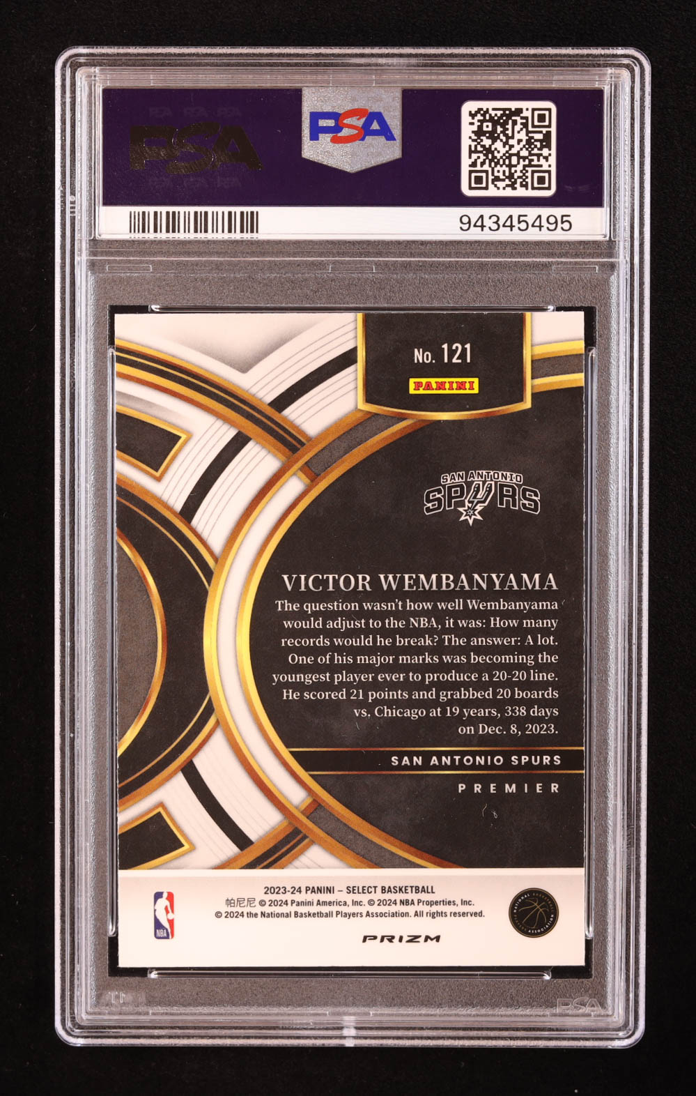 Victor Wembanyama 2023-24 Select Prizms Blue Cracked Ice #121 RC (PSA 10) at PristineAuction.com Victor Wembanyama 2023-24 Select Prizms Blue Cracked Ice #121 RC (PSA 10) at PristineAuction.com