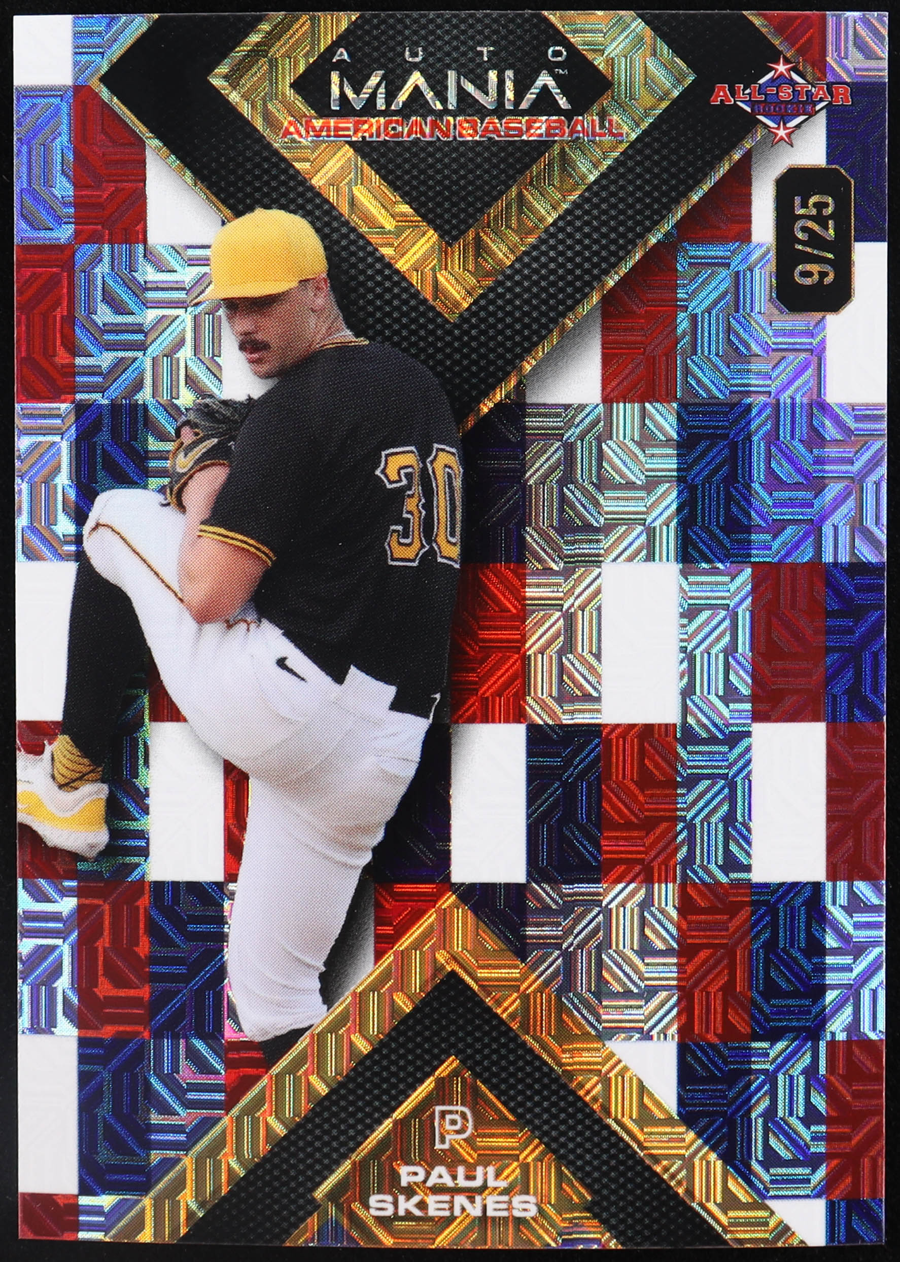 Paul Skenes 2024 Wild Card Auto Mania Red White and Blue Mojo #AMASQ-PS RC #9/25 at PristineAuction.com Paul Skenes 2024 Wild Card Auto Mania Red White and Blue Mojo #AMASQ-PS RC #9/25 at PristineAuction.com