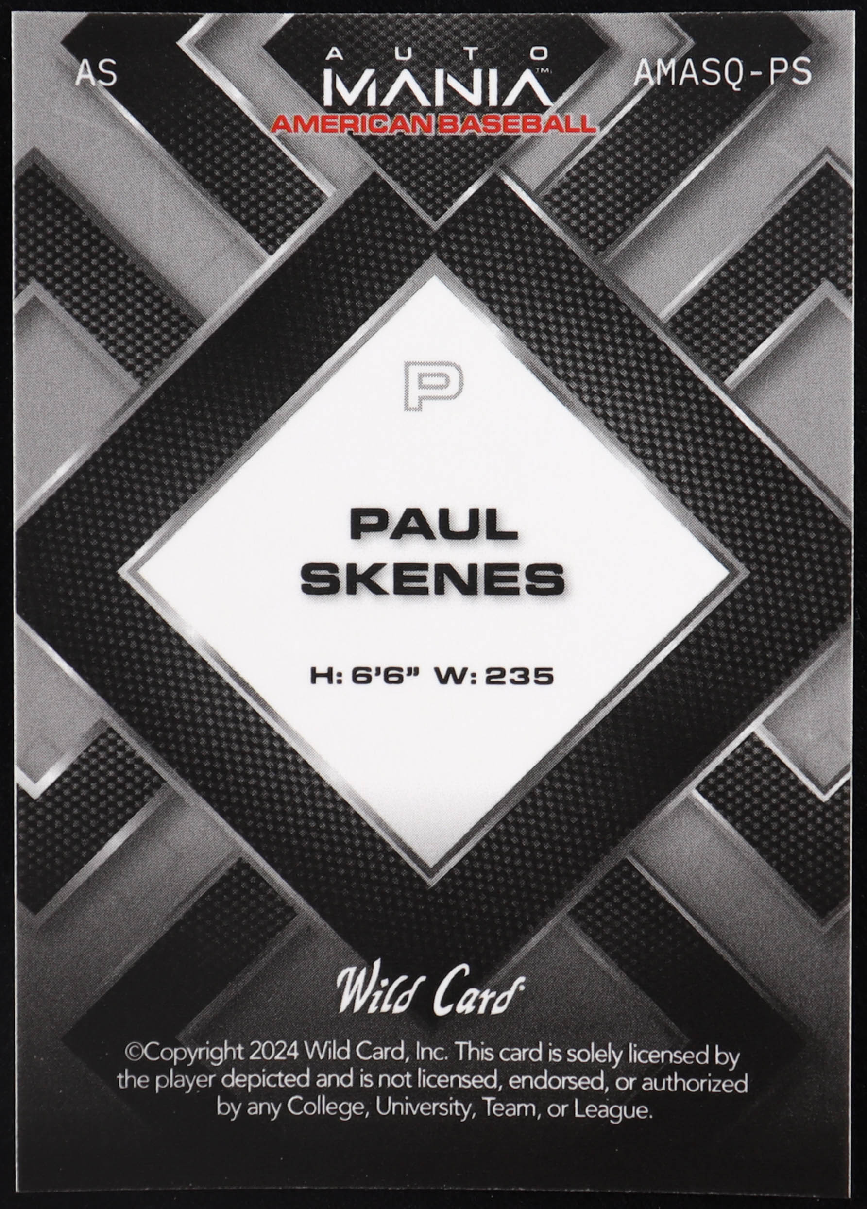 Paul Skenes 2024 Wild Card Auto Mania Red White and Blue Mojo #AMASQ-PS RC #9/25 at PristineAuction.com Paul Skenes 2024 Wild Card Auto Mania Red White and Blue Mojo #AMASQ-PS RC #9/25 at PristineAuction.com