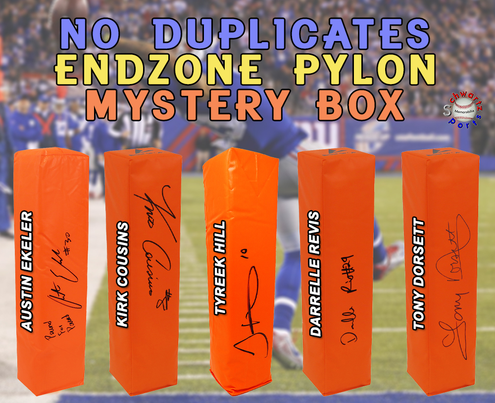 Football Endzone Pylon NO DUPLICATES Signed Mystery Box - Series 12 (Limited to 75) - Schwartz Sports at PristineAuction.com Football Endzone Pylon NO DUPLICATES Signed Mystery Box - Series 12 (Limited to 75) - Schwartz Sports at PristineAuction.com