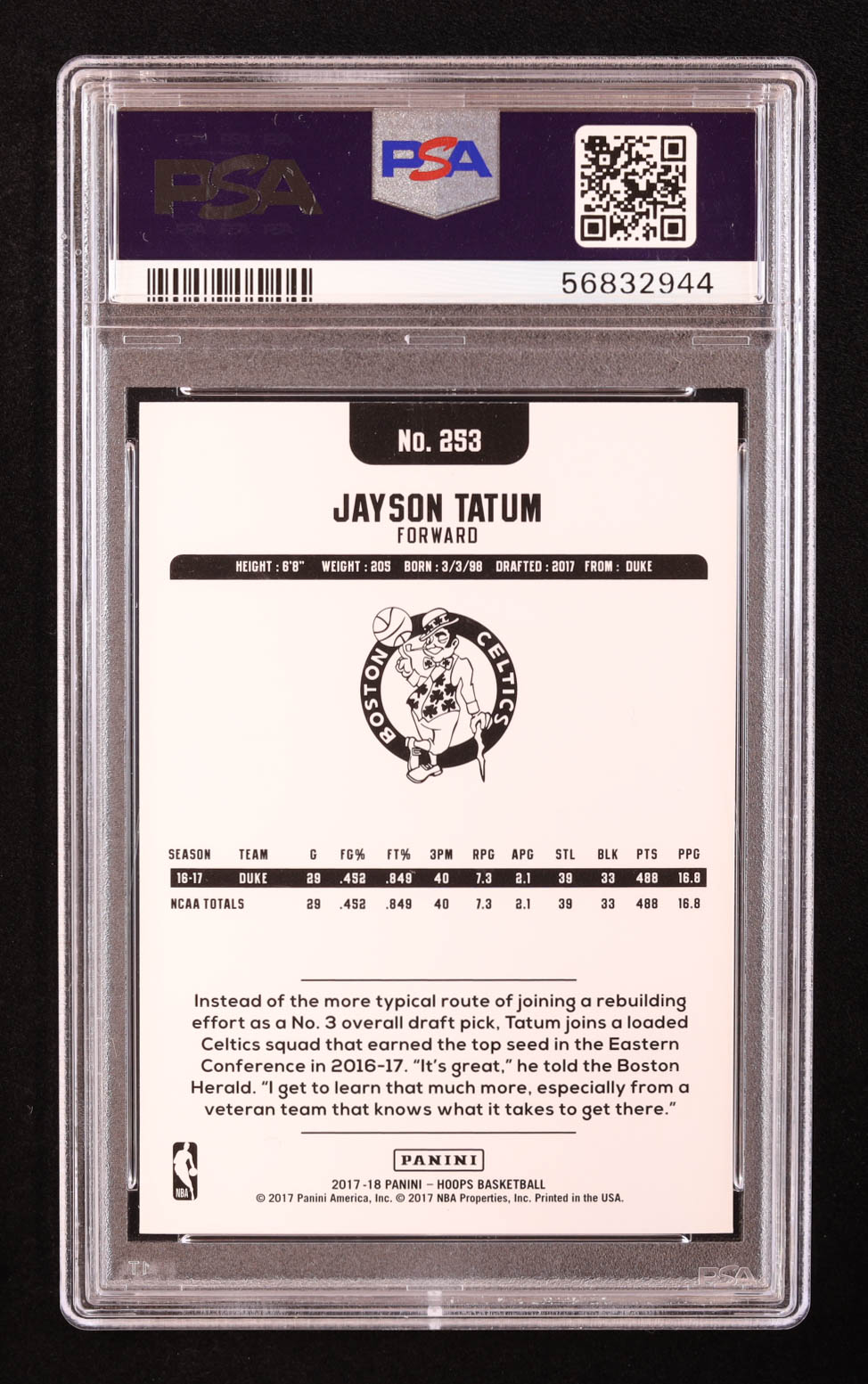 Jayson Tatum 2017-18 Hoops #253 RC (PSA 10) at PristineAuction.com Jayson Tatum 2017-18 Hoops #253 RC (PSA 10) at PristineAuction.com