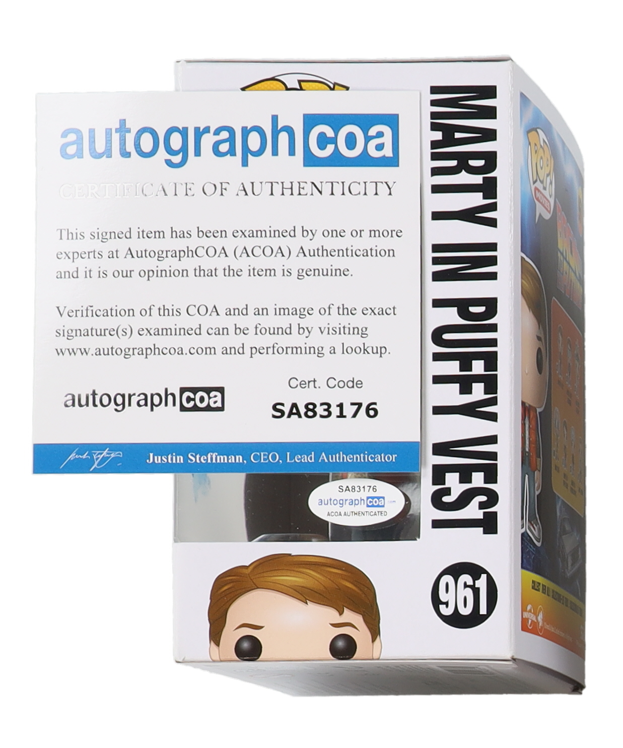 Michael J. Fox Signed "Back to the Future" #961 Marty In Puffy Vest Funko Pop! Vinyl Figure (AutographCOA) at PristineAuction.com Michael J. Fox Signed "Back to the Future" #961 Marty In Puffy Vest Funko Pop! Vinyl Figure (AutographCOA) at PristineAuction.com