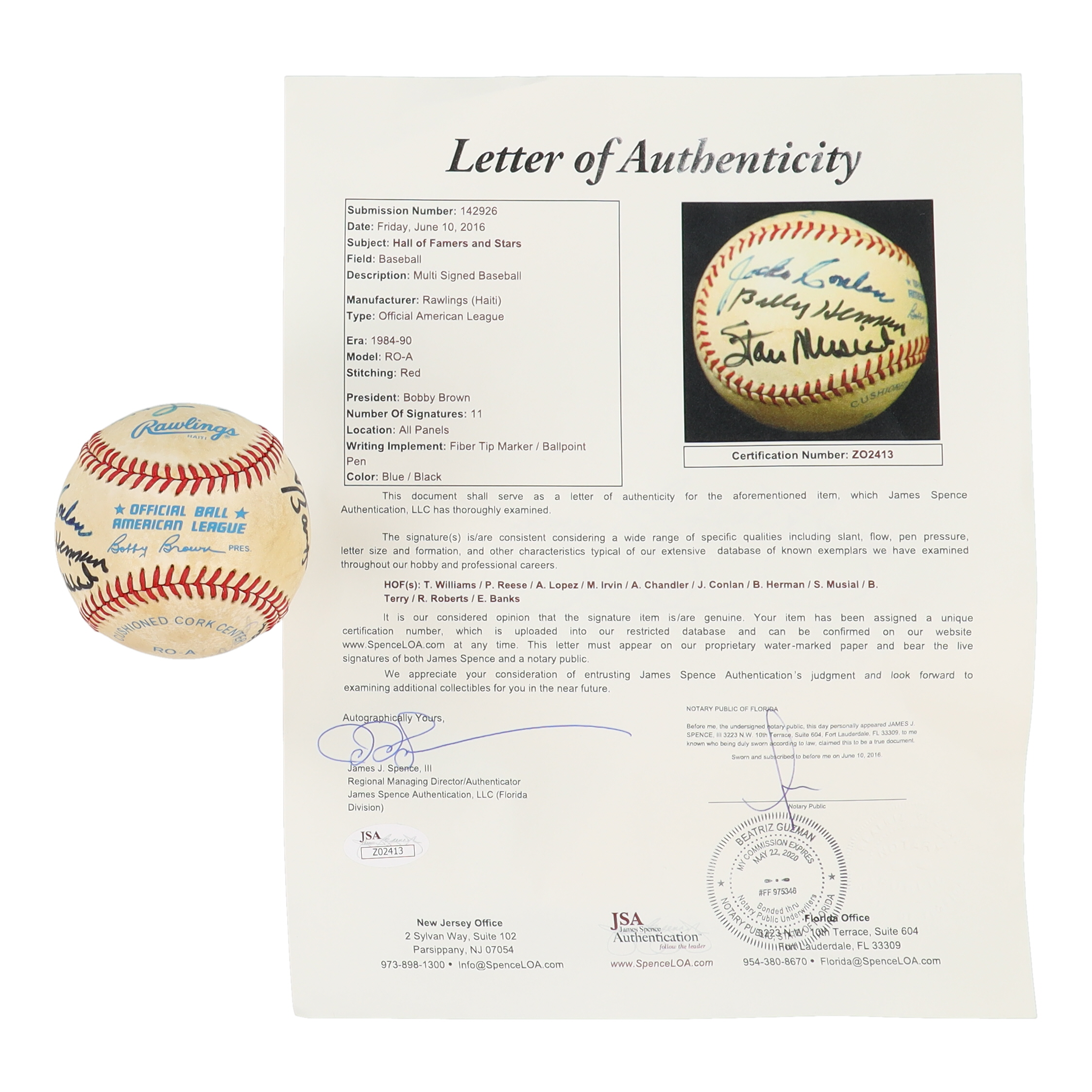 Baseball Hall of Famers & Stars OAL Baseball Signed by (11) with Ted Williams, Pee Wee Reese, Al López, Monte Irvin (JSA) at PristineAuction.com Baseball Hall of Famers & Stars OAL Baseball Signed by (11) with Ted Williams, Pee Wee Reese, Al López, Monte Irvin (JSA) at PristineAuction.com